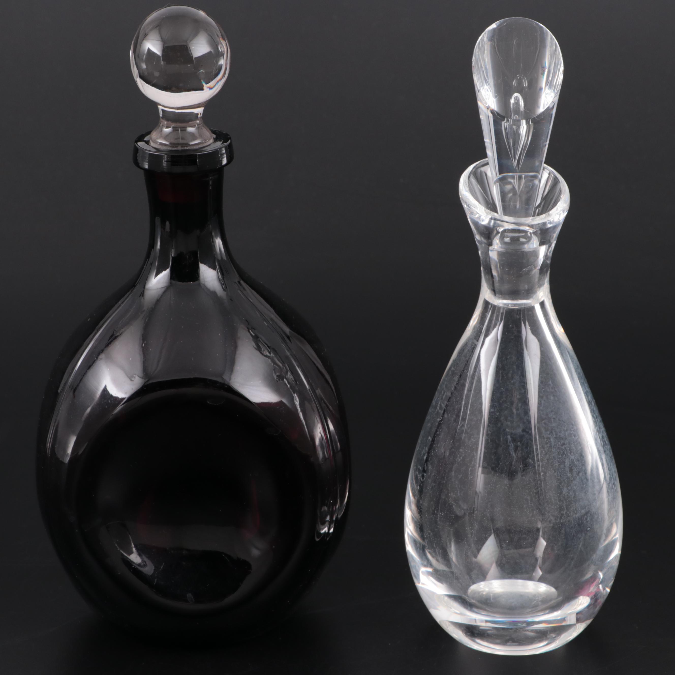 Steuben Glass Liqueur Decanter and Cambridge Amethyst Pinch Decanter
