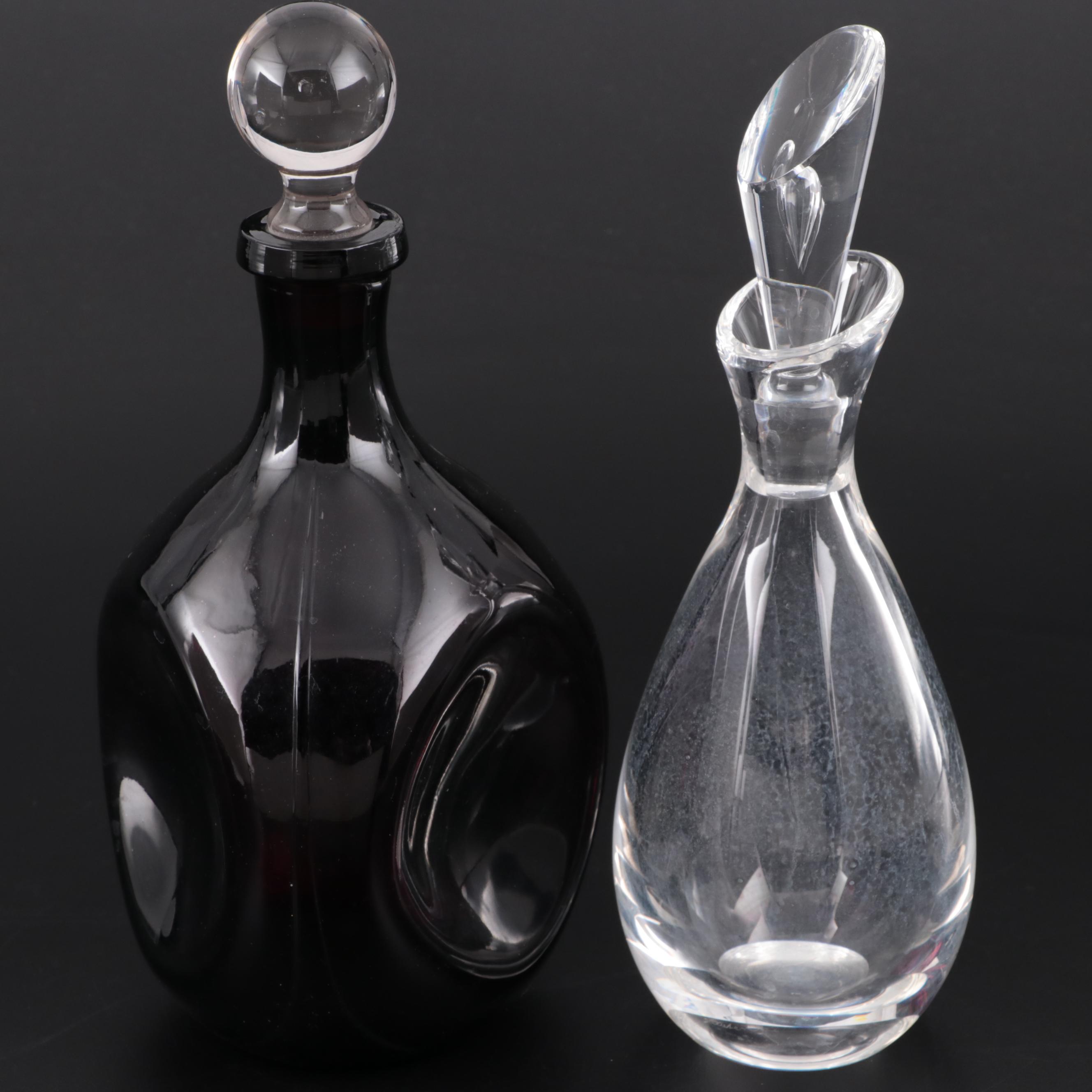 Steuben Glass Liqueur Decanter and Cambridge Amethyst Pinch Decanter