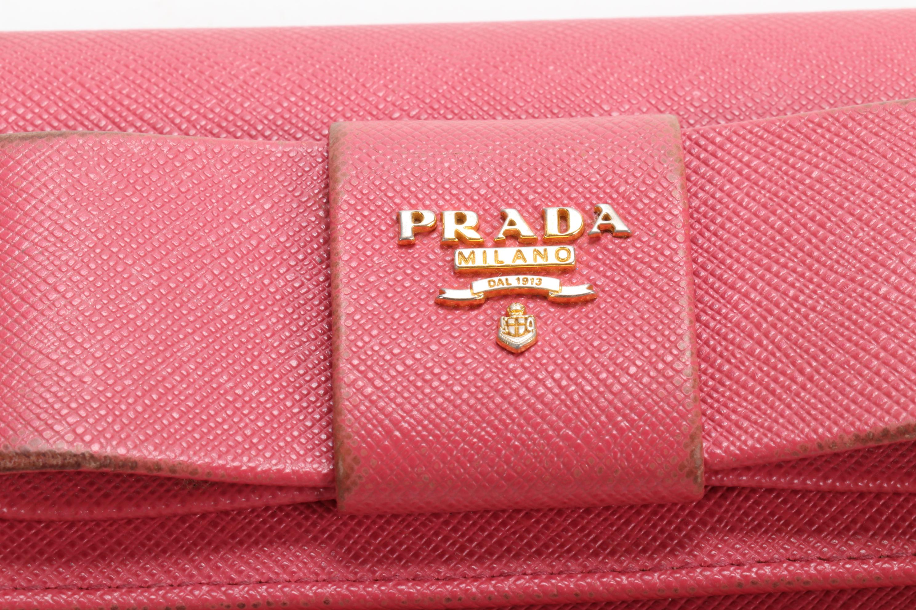 Prada Fiocco Bow Wallet in Pink Saffiano Leather