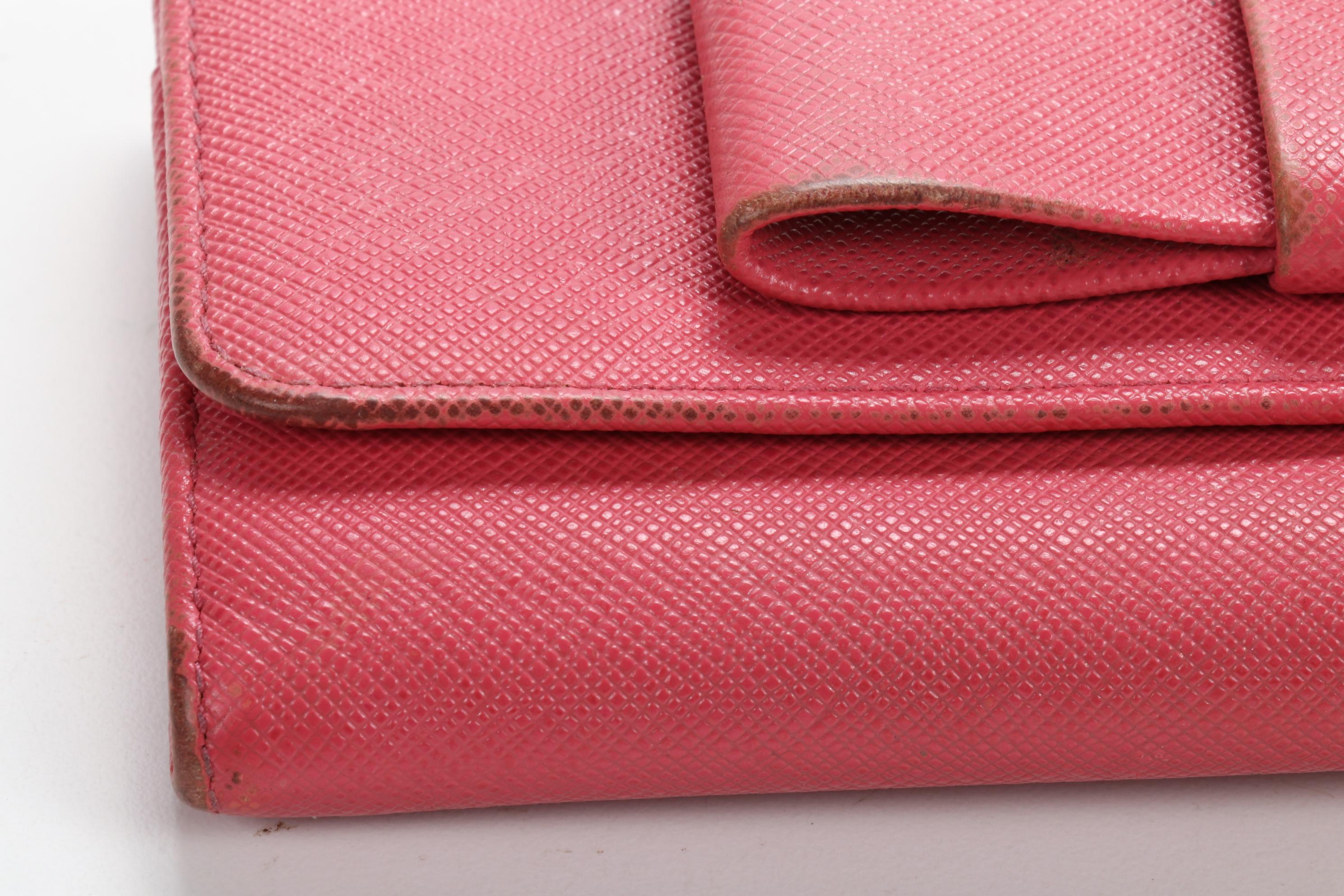 Prada Fiocco Bow Wallet in Pink Saffiano Leather