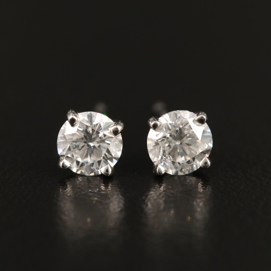 Platinum 0.97 CTW Diamond Stud Earrings with GIA eReports