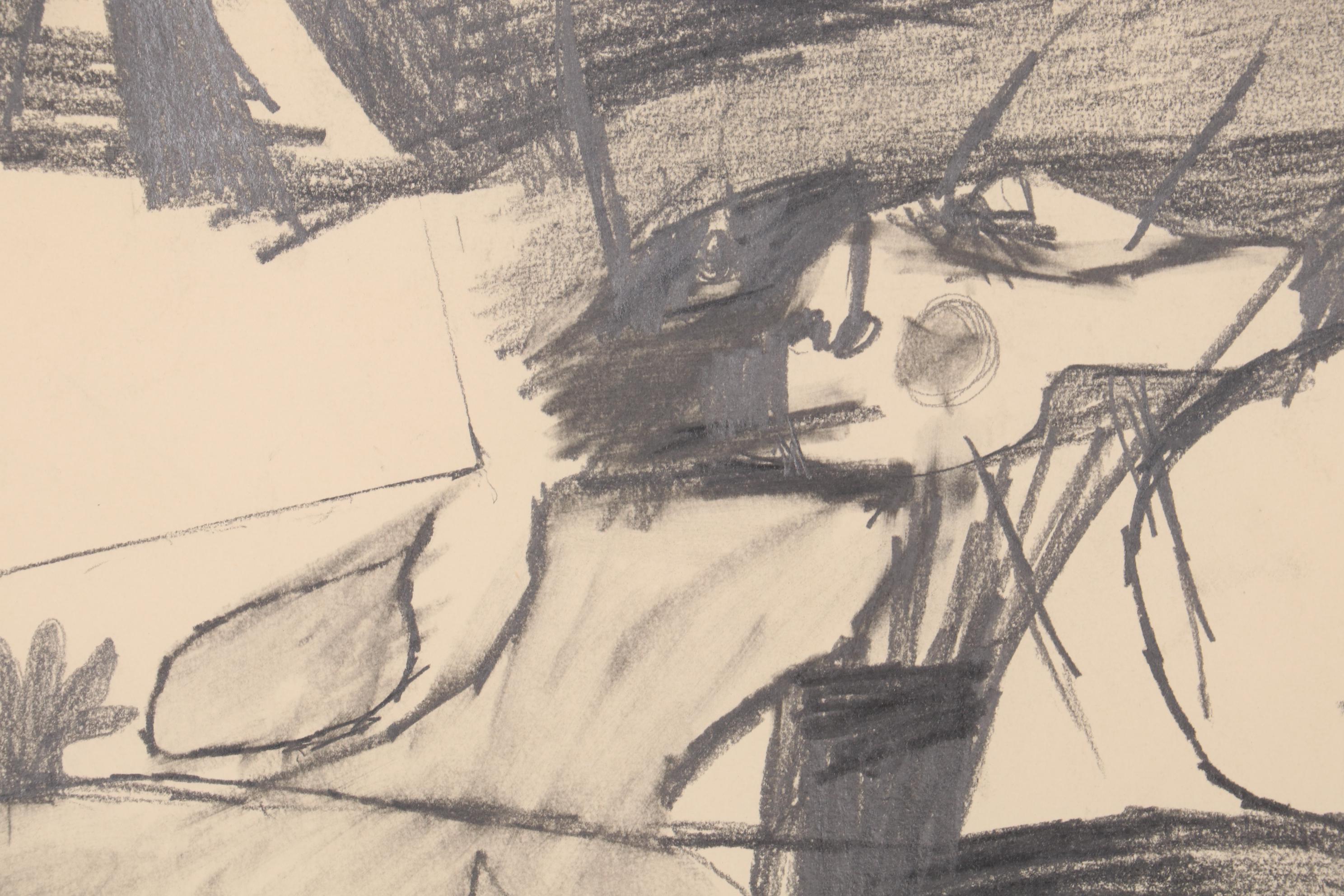 Harold Bright Abstract Graphite Drawing, 1964