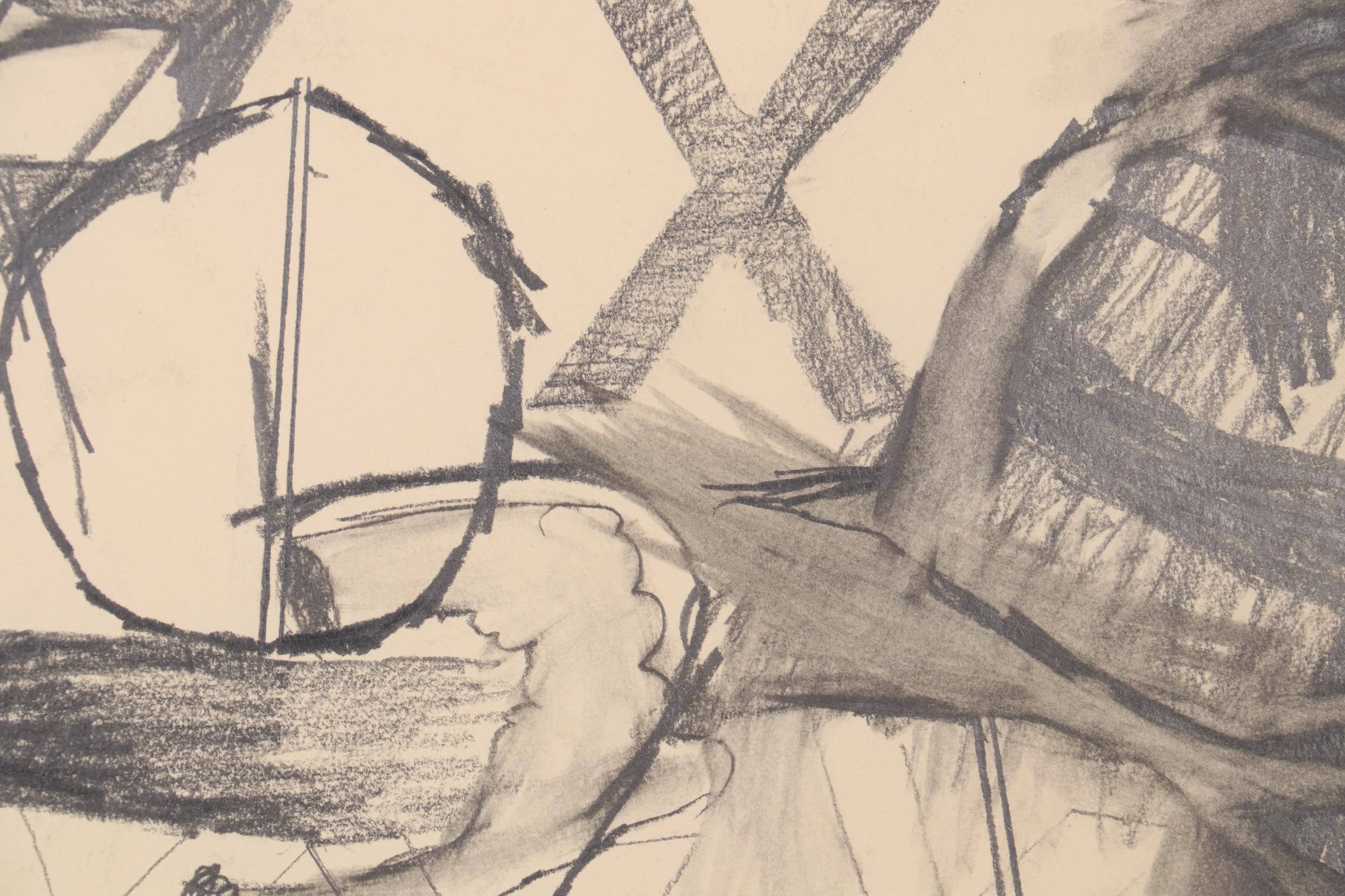 Harold Bright Abstract Graphite Drawing, 1964
