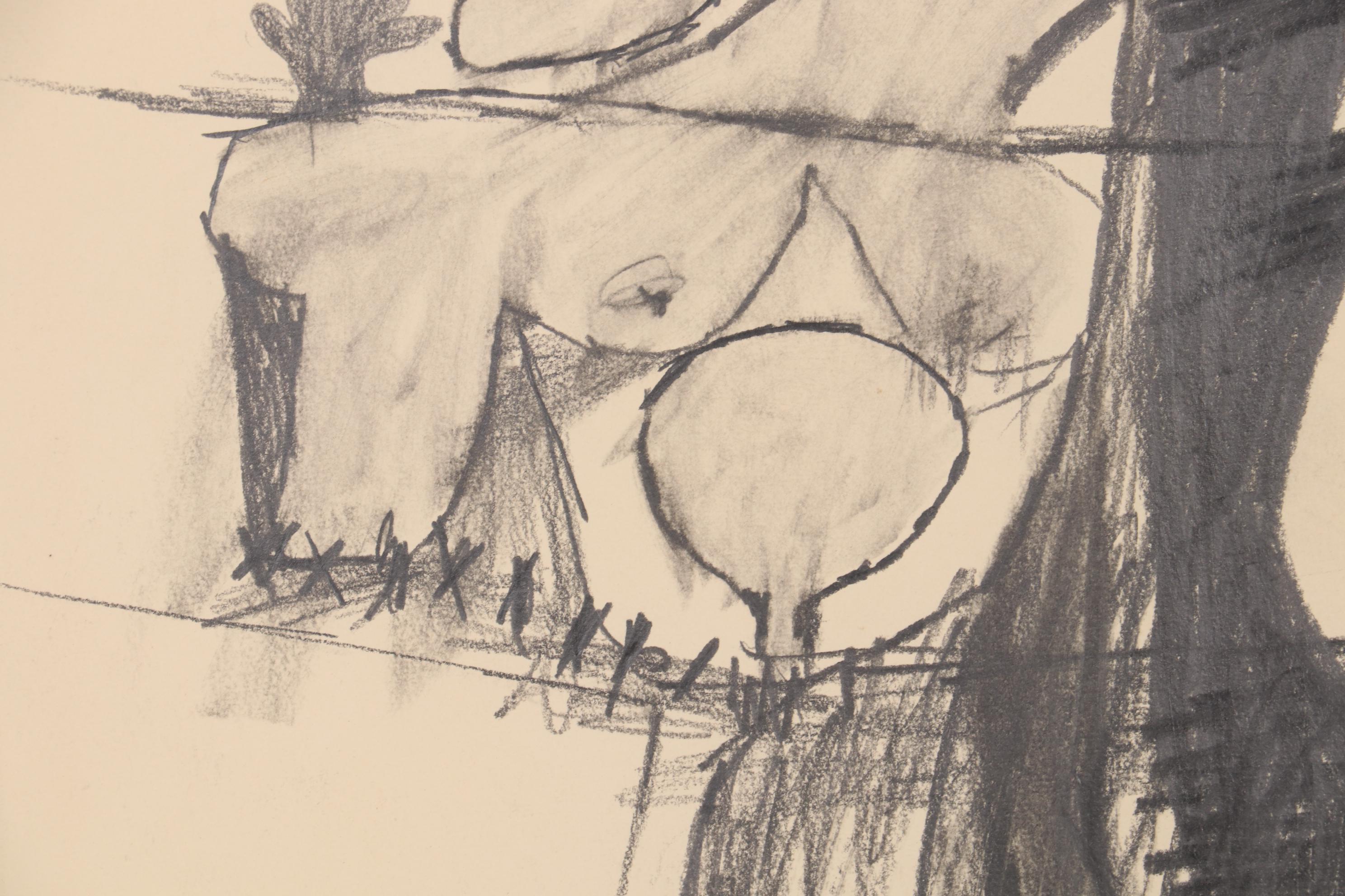 Harold Bright Abstract Graphite Drawing, 1964