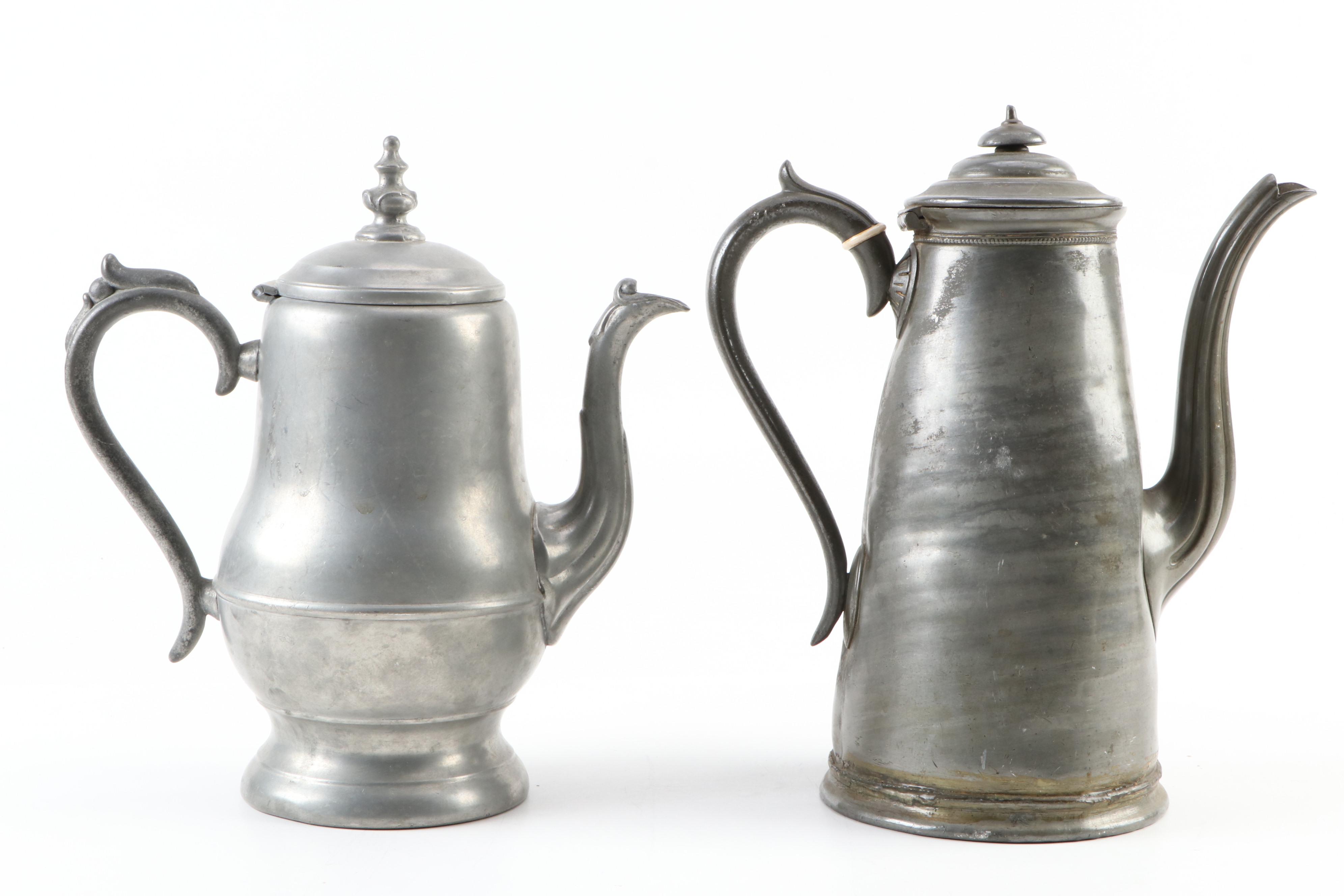 Shaw and Fisher Sheffield and Other Silver Plate and Pewter Tea and Coffee Pots