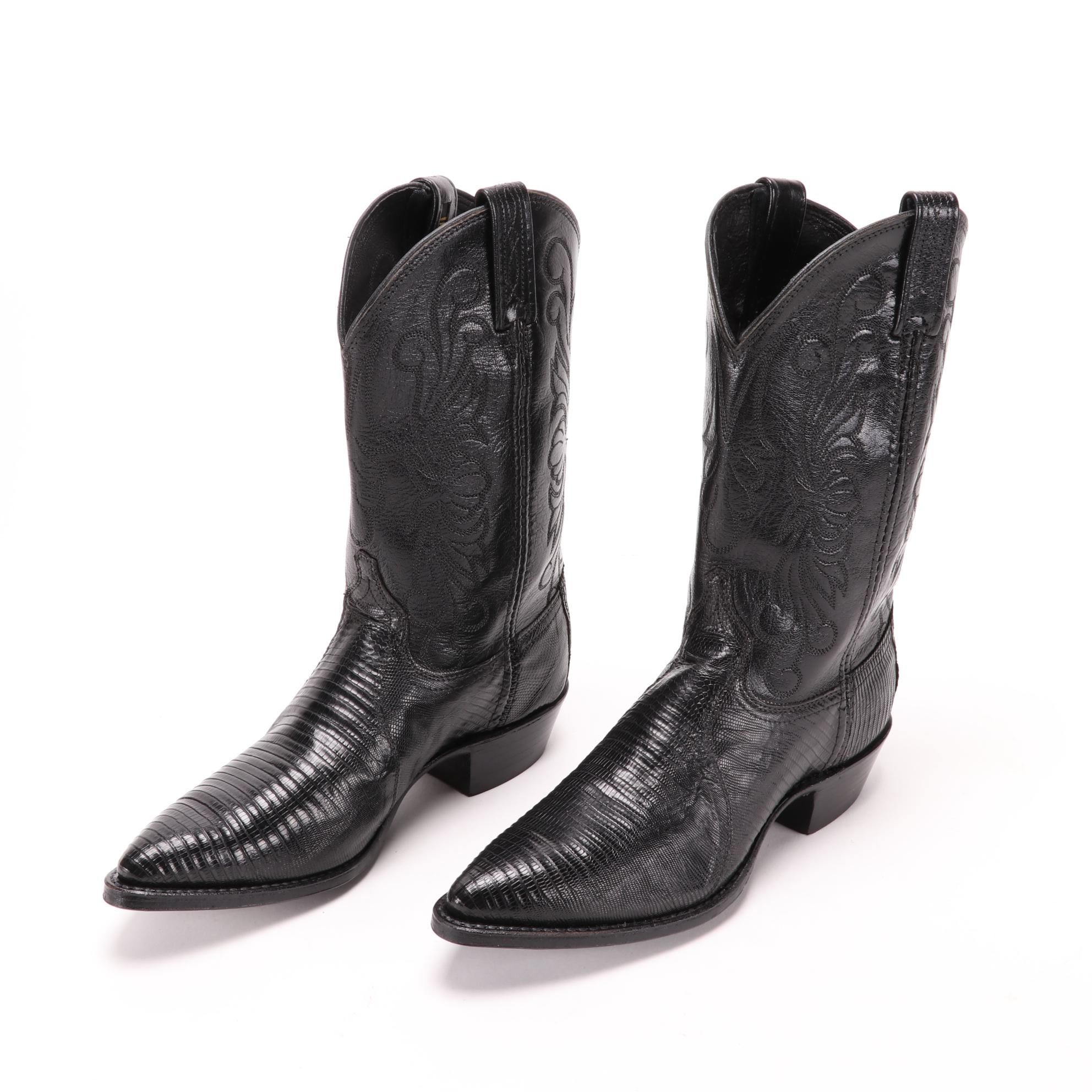 Dan Post Black Lizard and Leather Western Boots