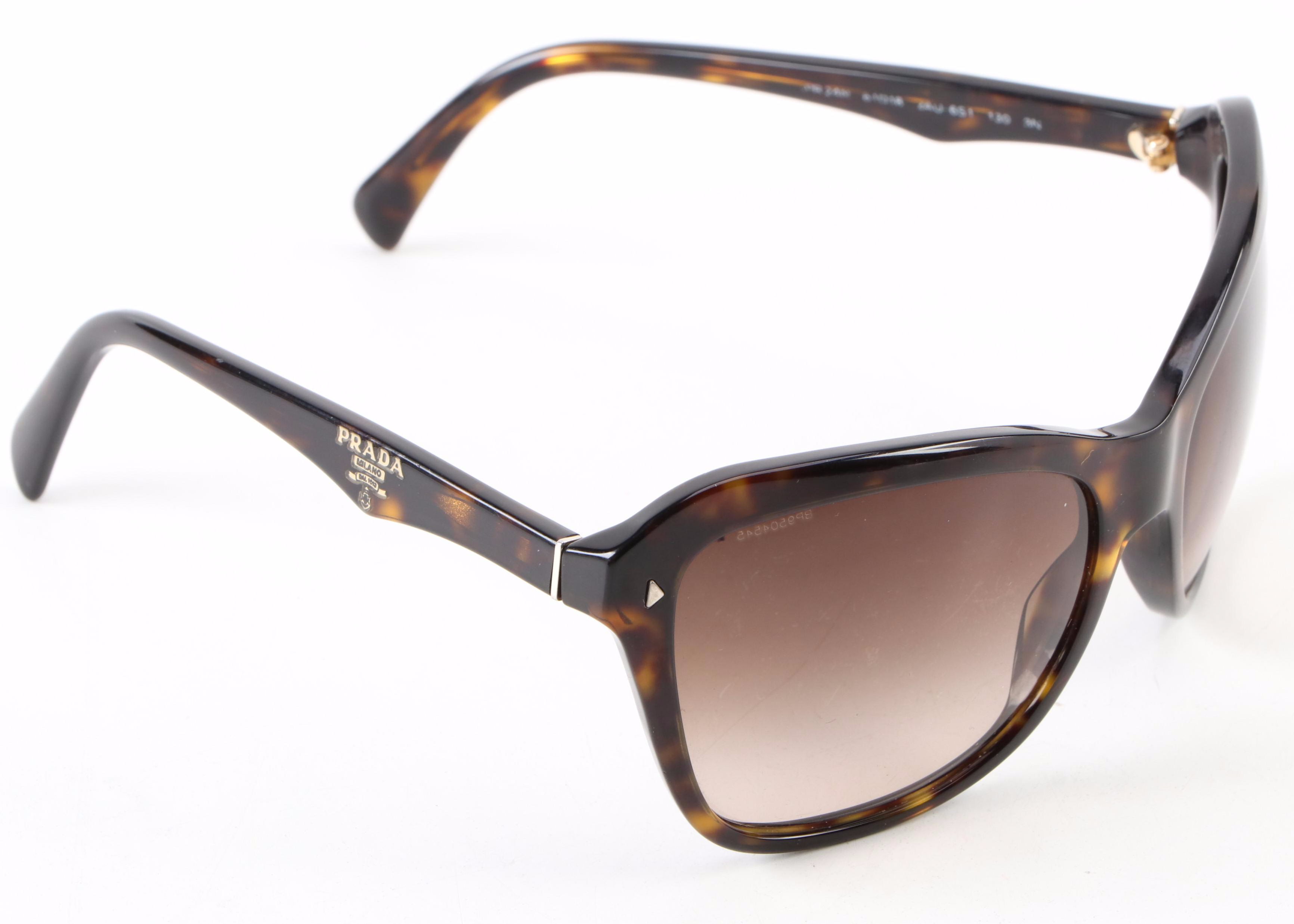 Prada SPR 24N Brown Havana Modified Cat Eye Sunglasses with Box