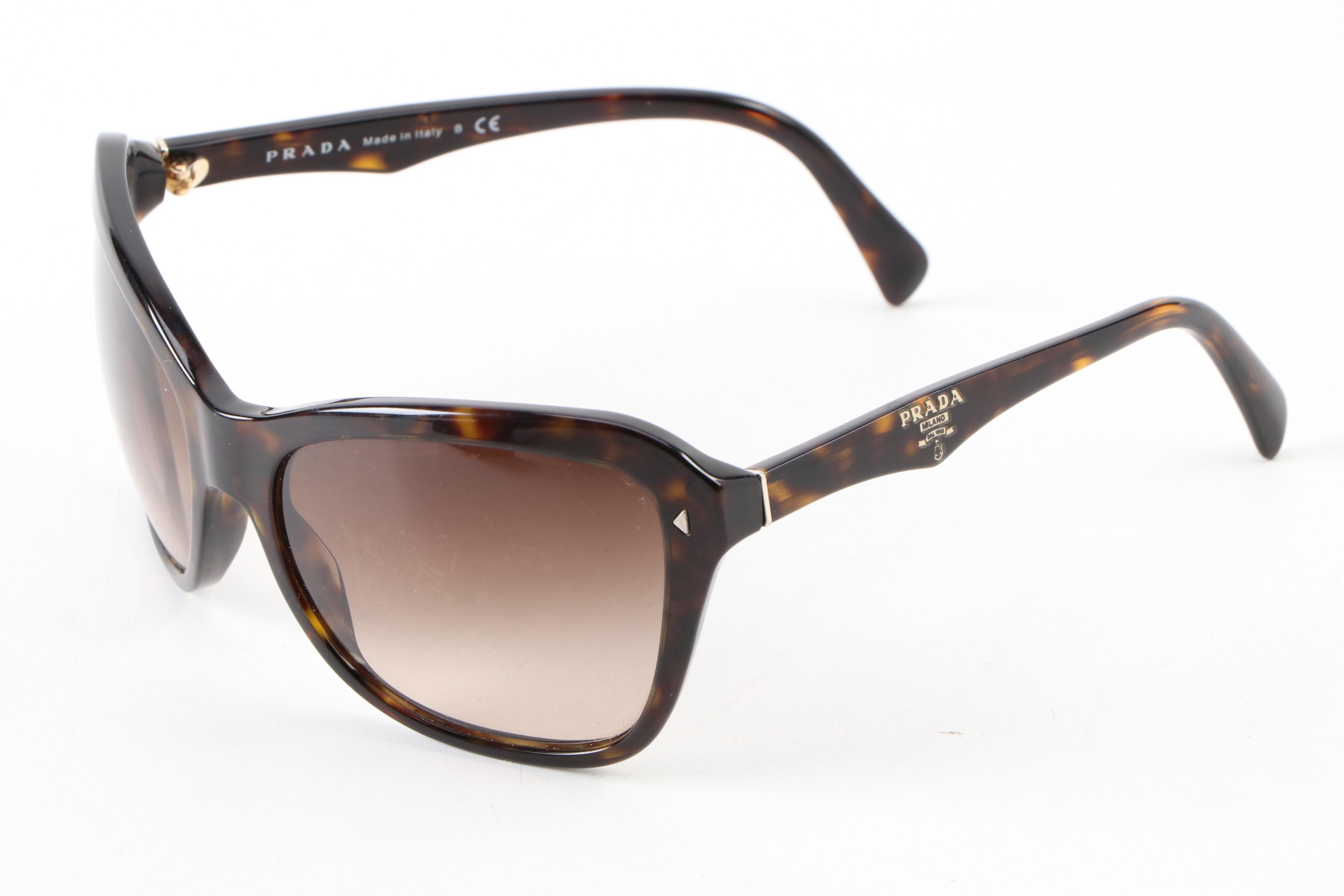 Prada SPR 24N Brown Havana Modified Cat Eye Sunglasses with Box