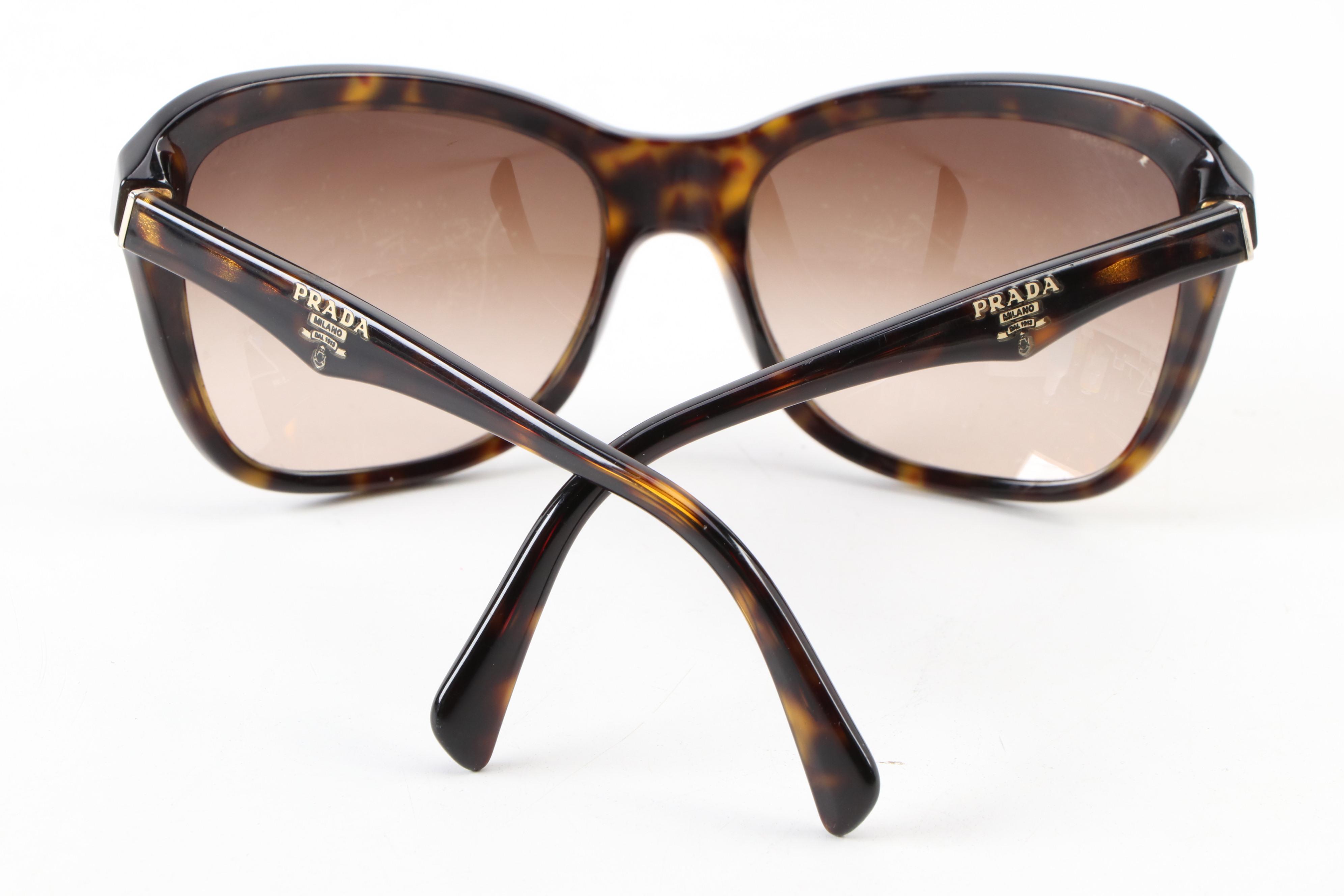 Prada SPR 24N Brown Havana Modified Cat Eye Sunglasses with Box