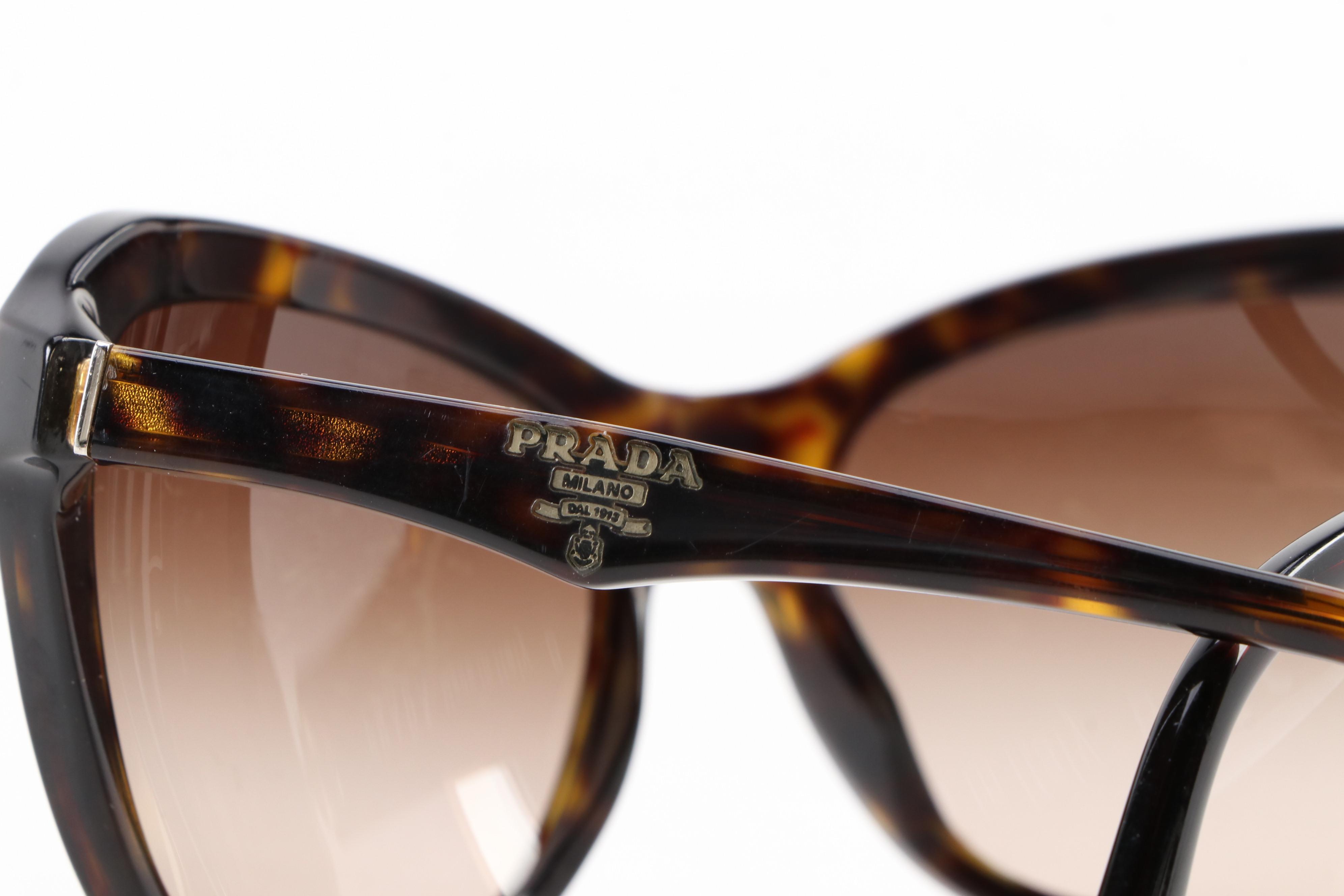 Prada SPR 24N Brown Havana Modified Cat Eye Sunglasses with Box