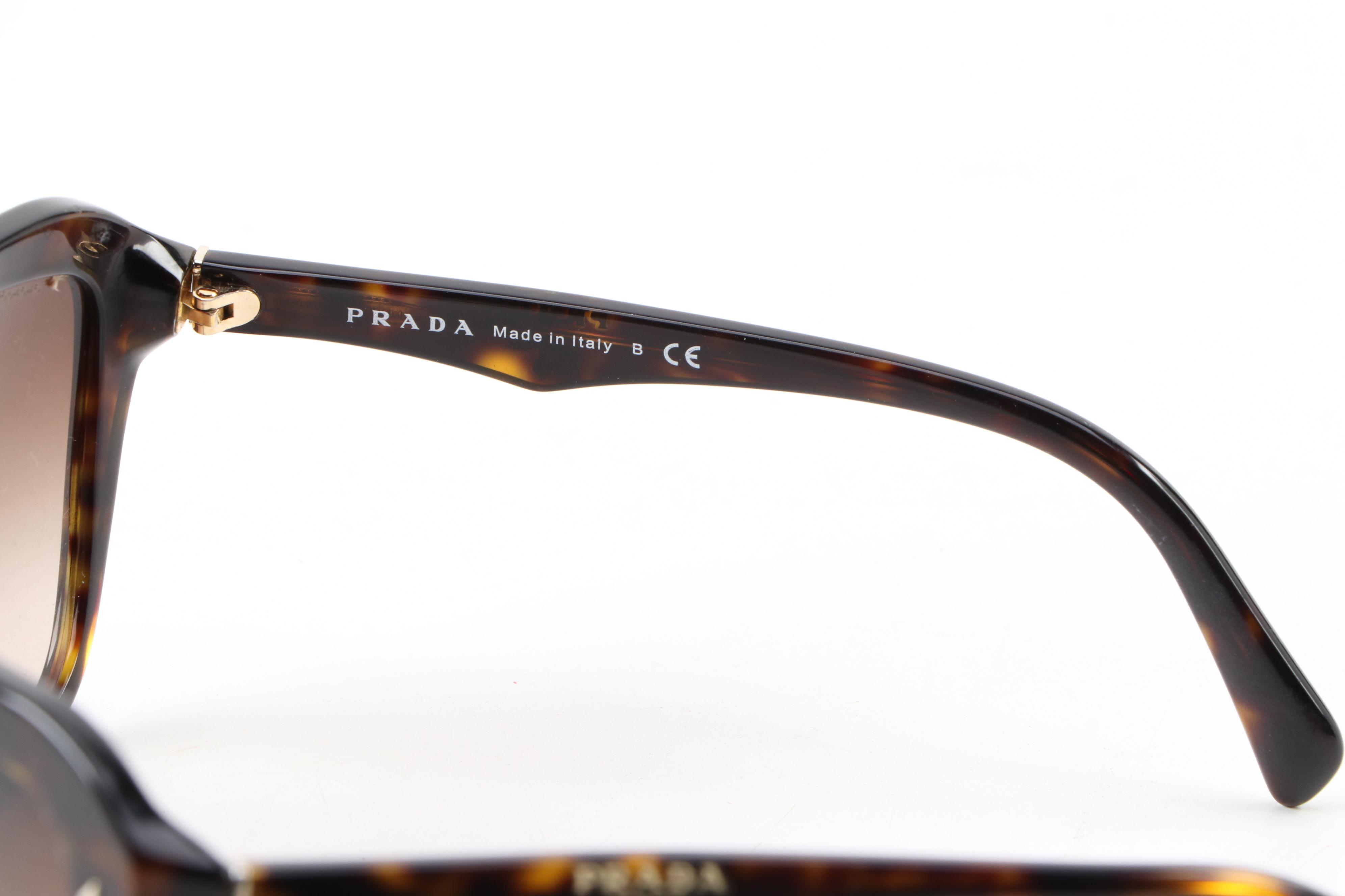 Prada SPR 24N Brown Havana Modified Cat Eye Sunglasses with Box