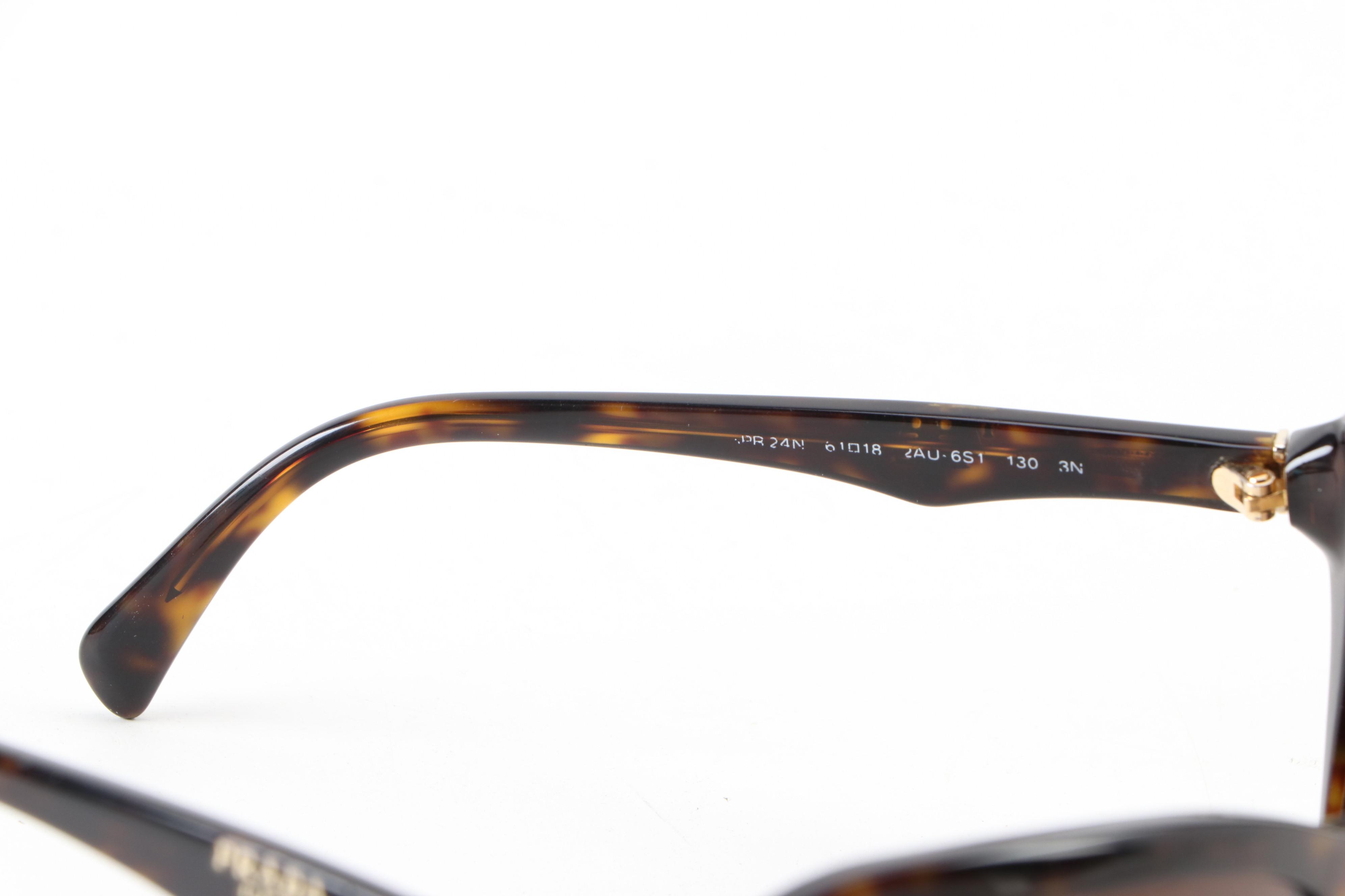 Prada SPR 24N Brown Havana Modified Cat Eye Sunglasses with Box