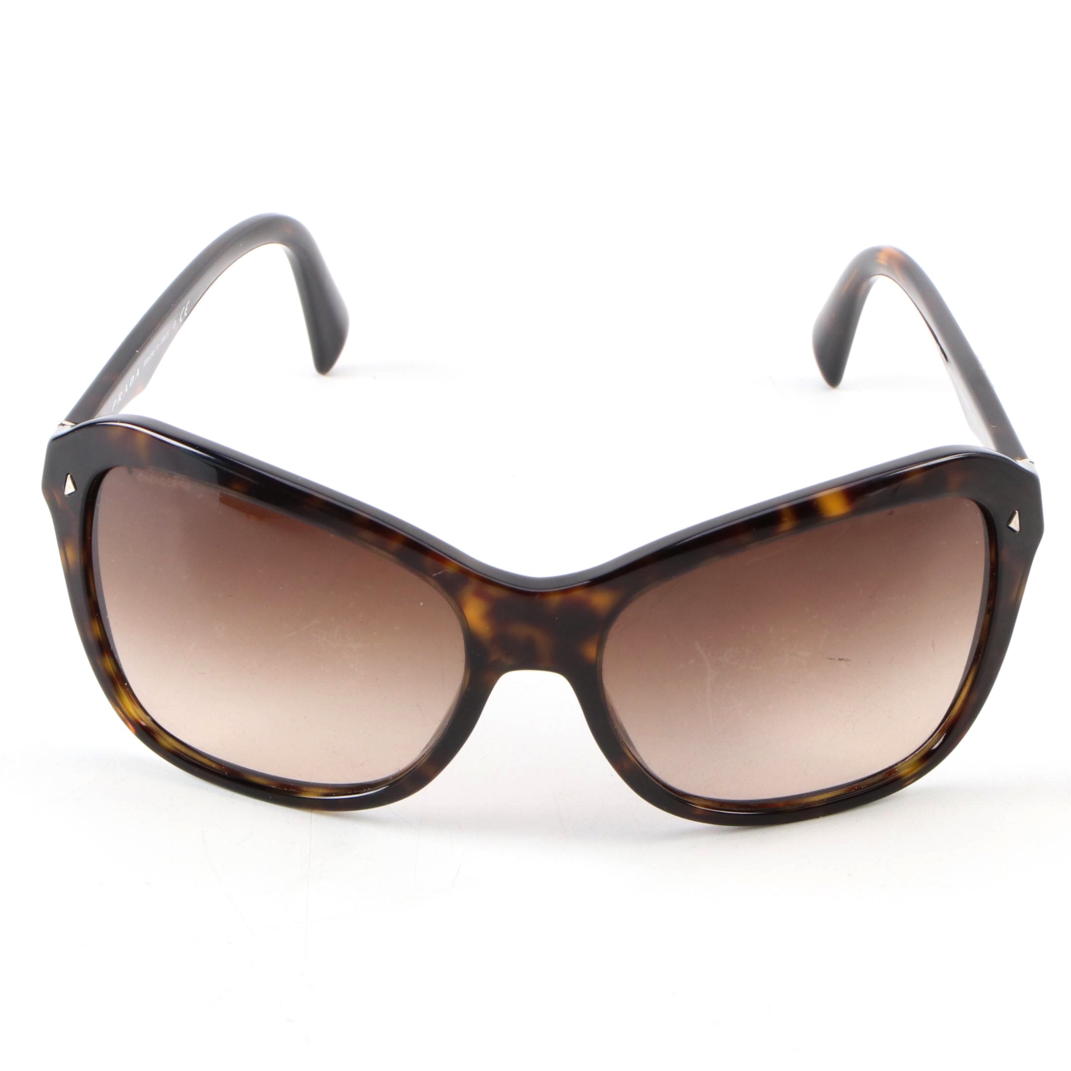 Prada SPR 24N Brown Havana Modified Cat Eye Sunglasses with Box