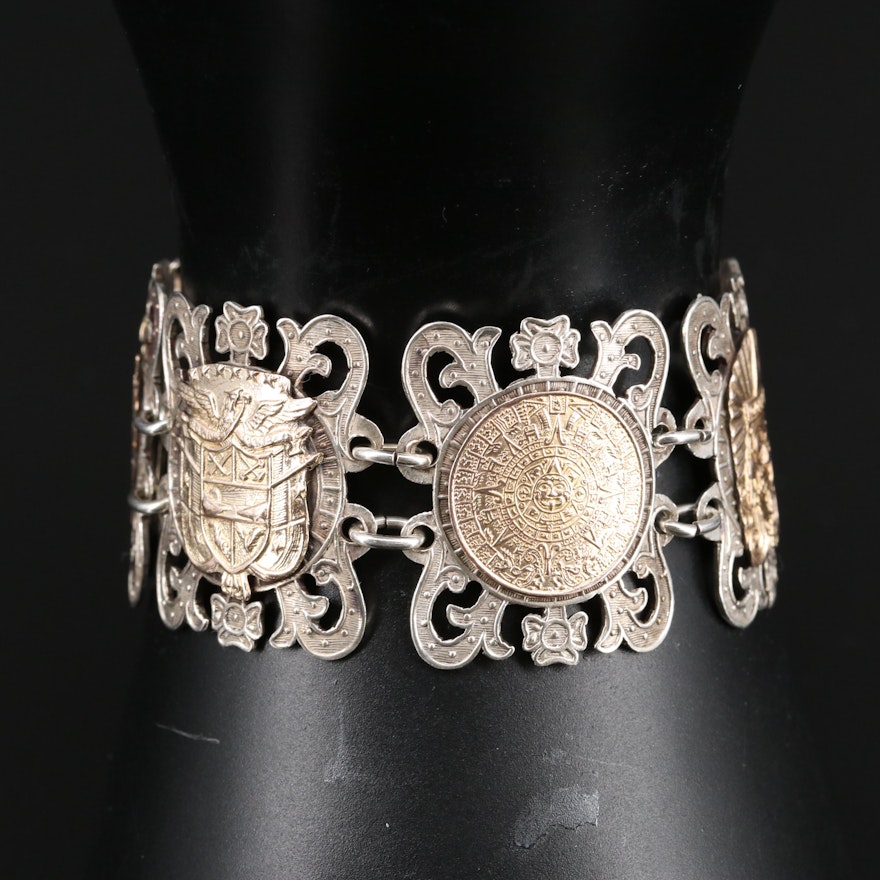 900 Silver Pre-Columbian Style Panel Bracelet