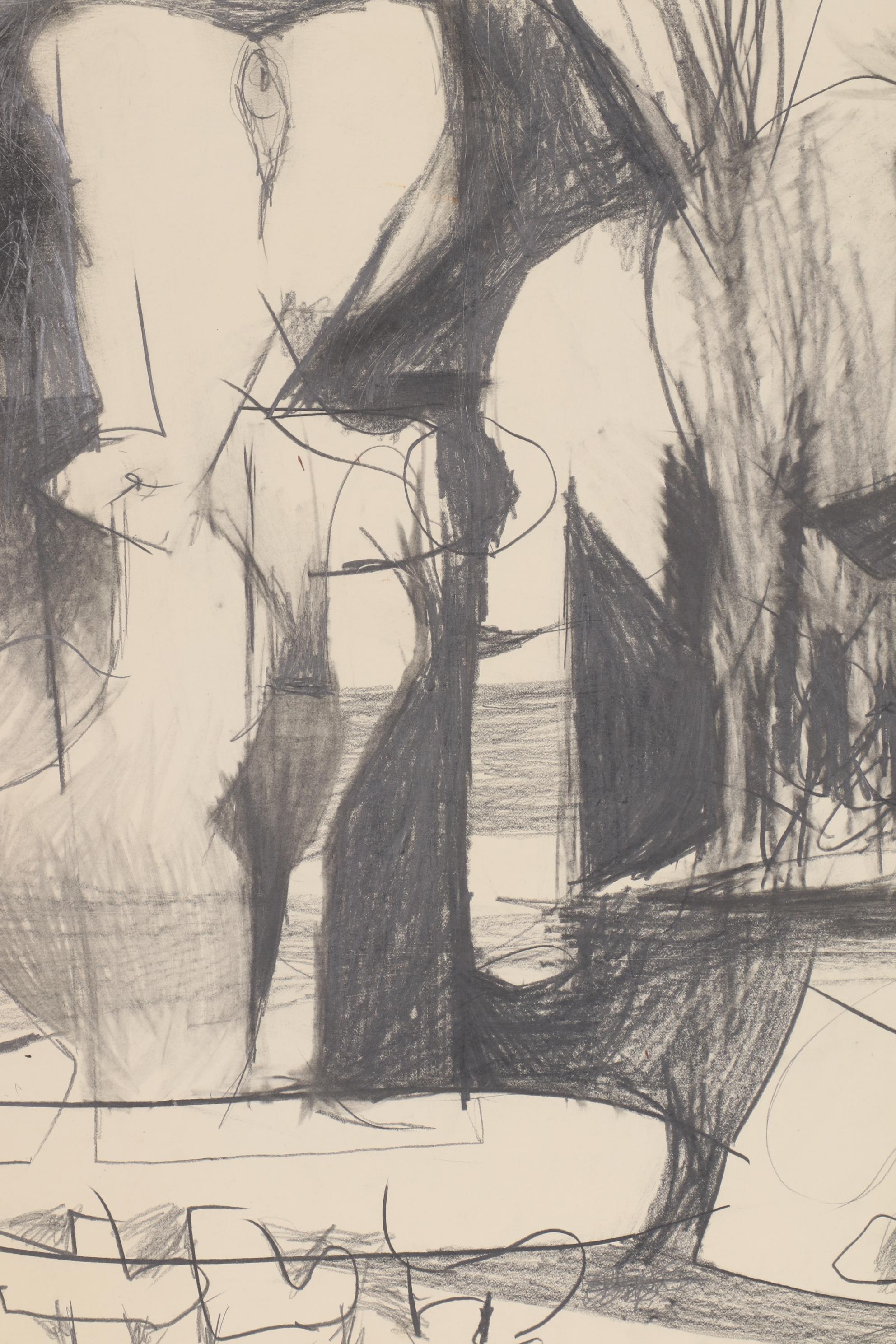 Harold Bright Abstract Graphite Drawing, 1963