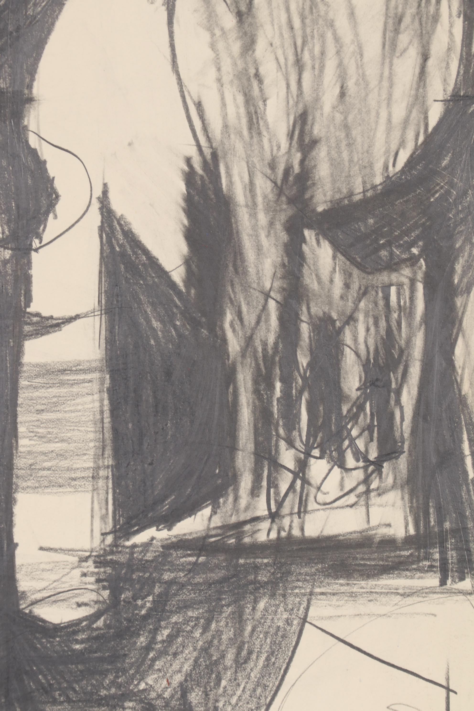Harold Bright Abstract Graphite Drawing, 1963