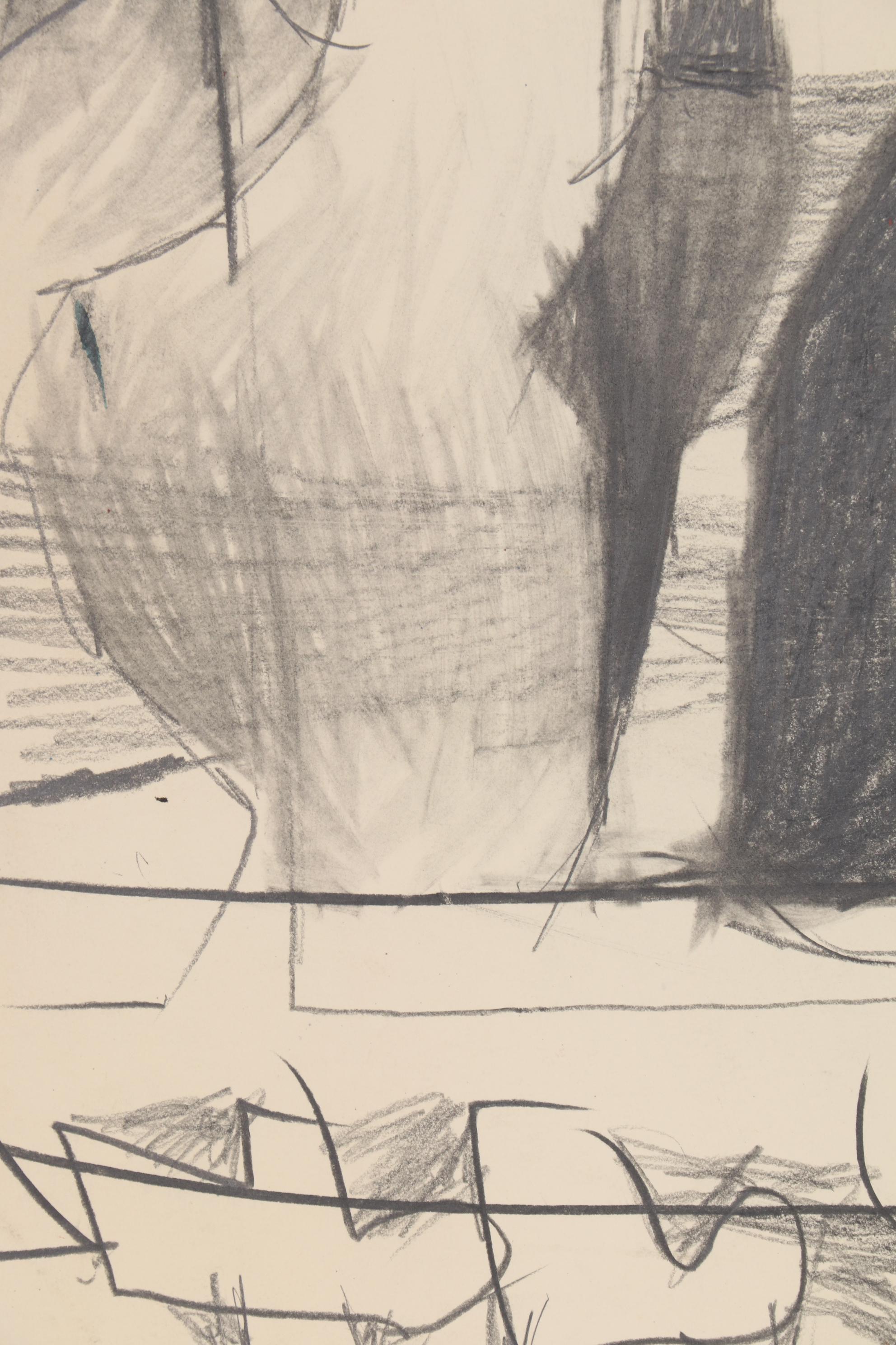 Harold Bright Abstract Graphite Drawing, 1963