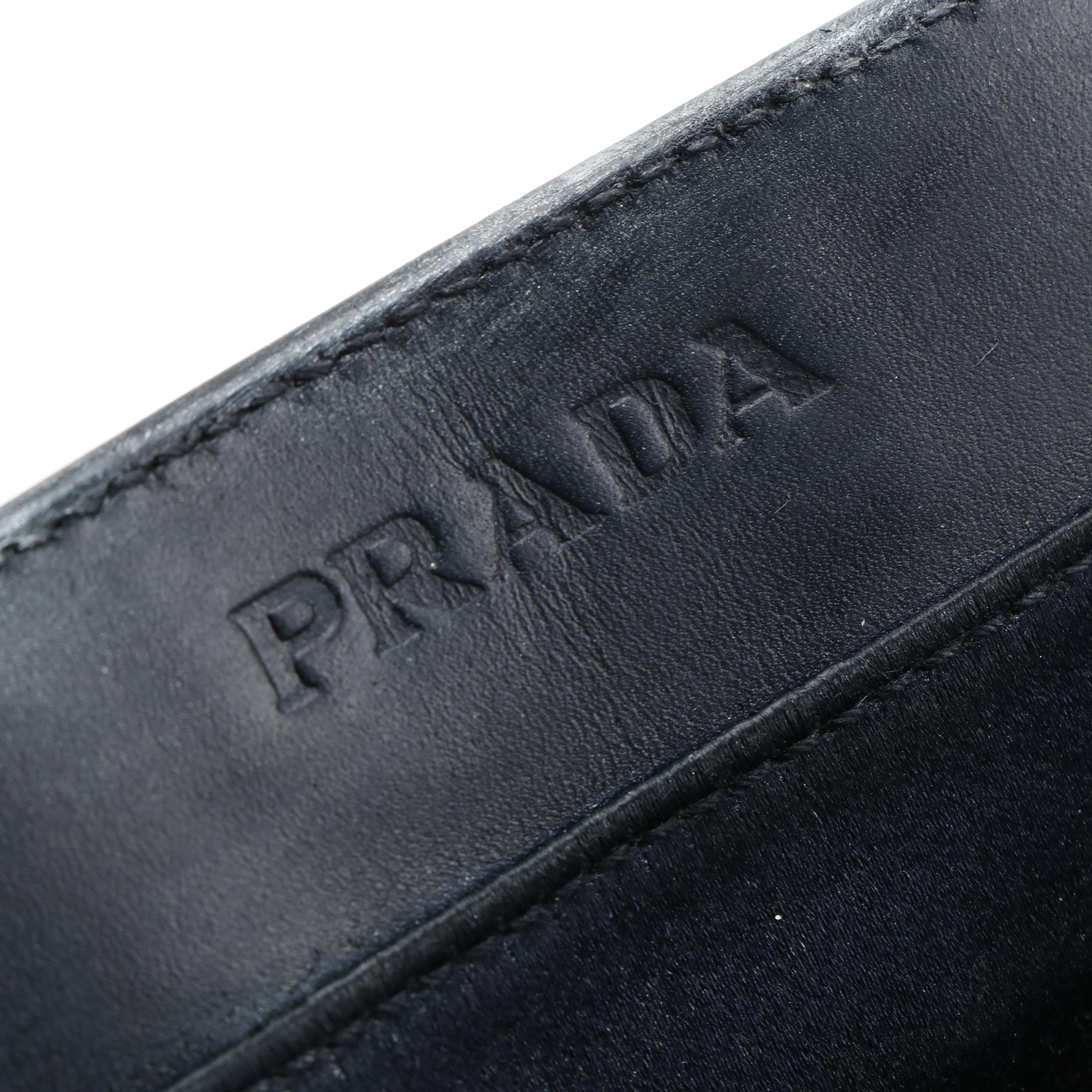 Modified Prada Black Leather Tote Bag with Metallic Handles