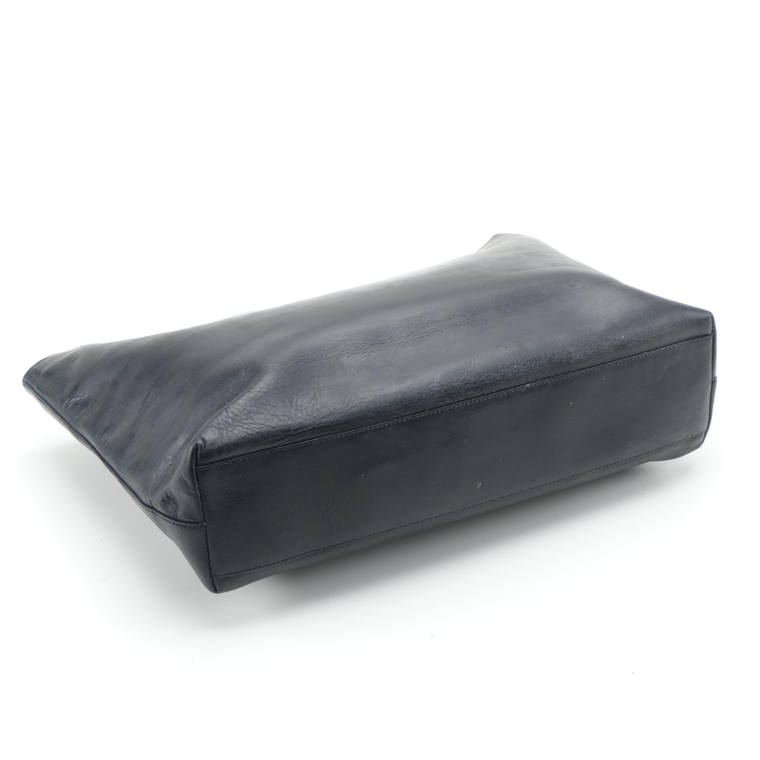 Modified Prada Black Leather Tote Bag with Metallic Handles