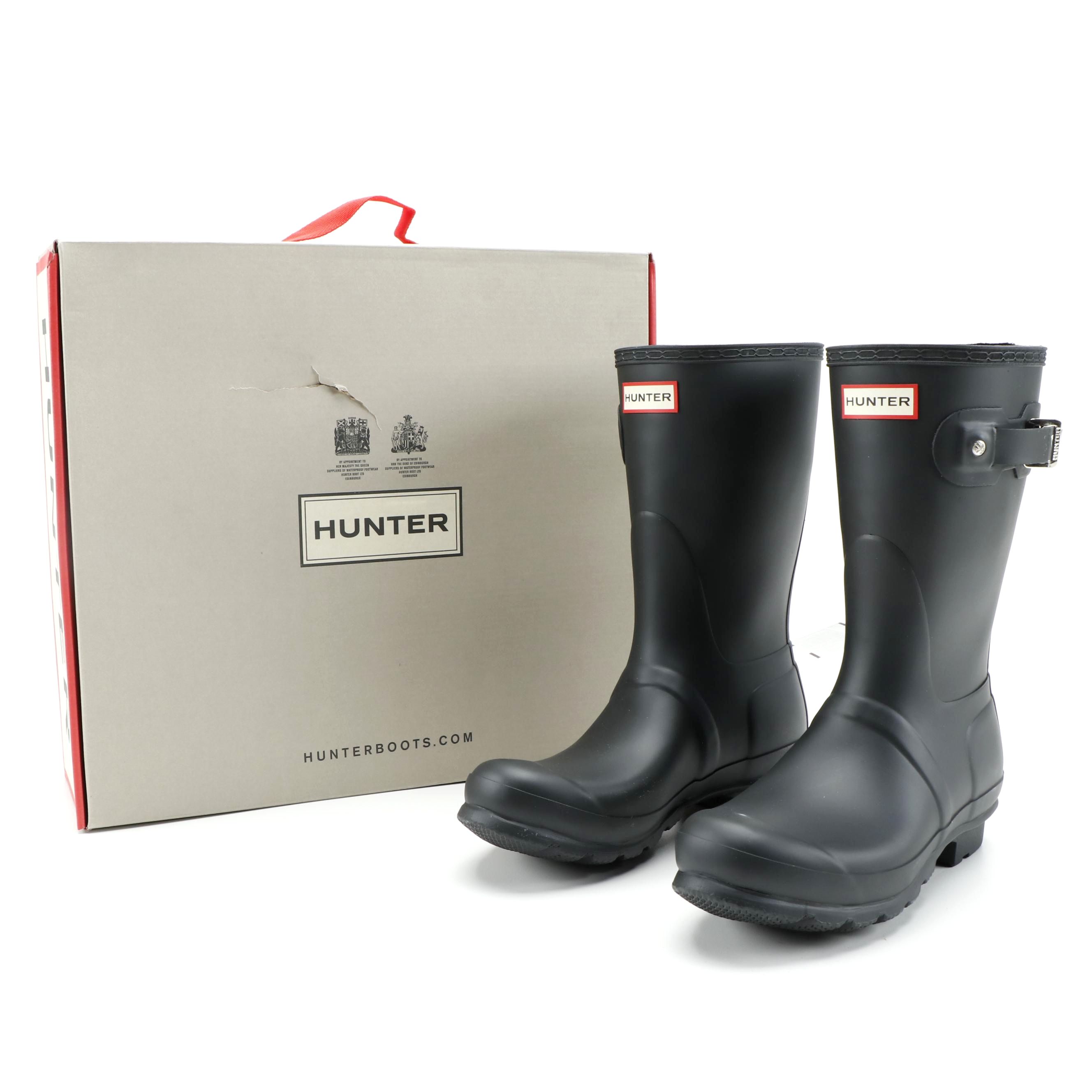 Hunter Matte Black Original Short Rain Boots with Box, Size 8