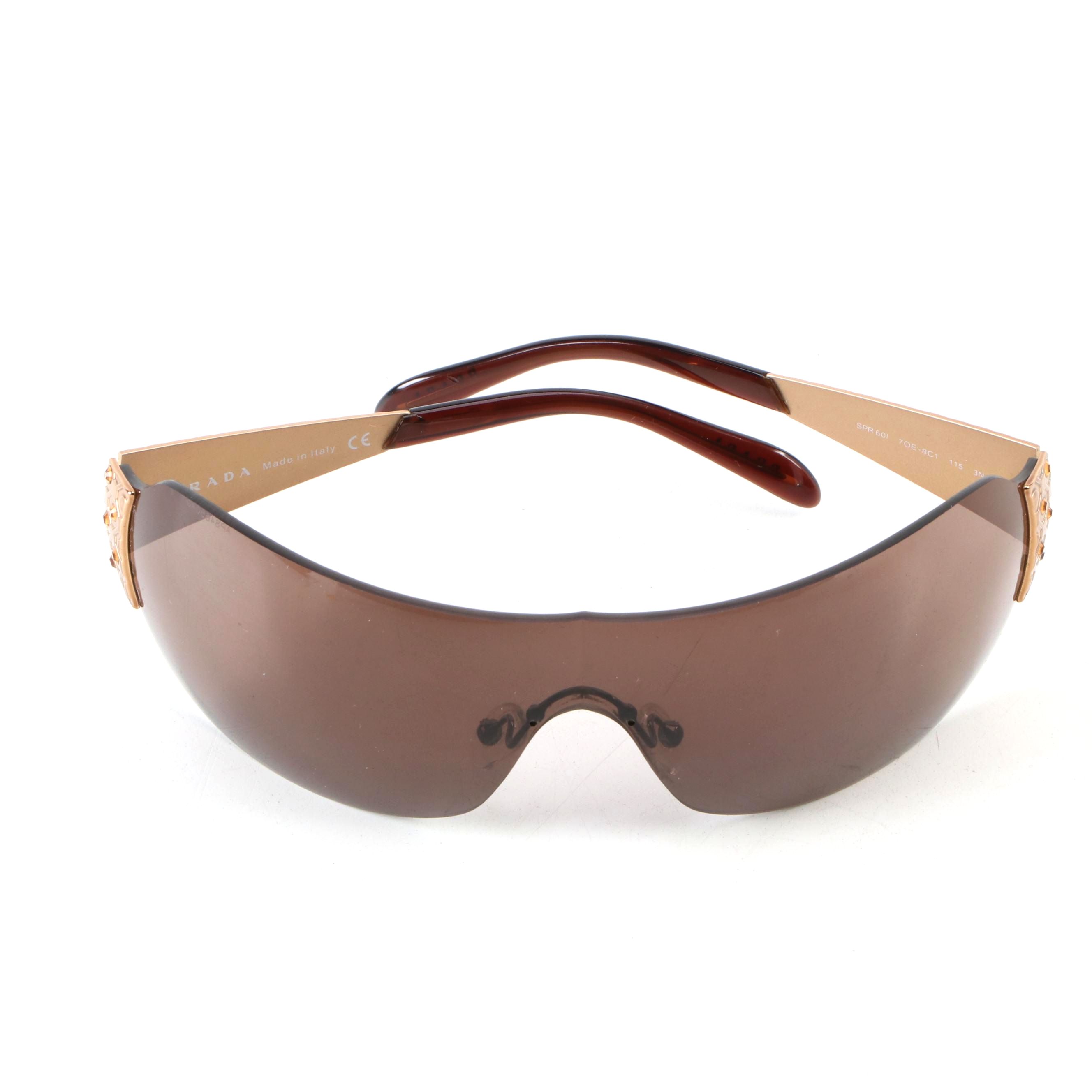 Prada SPR 601 Crystal Embellished Shield Sunglasses with Case