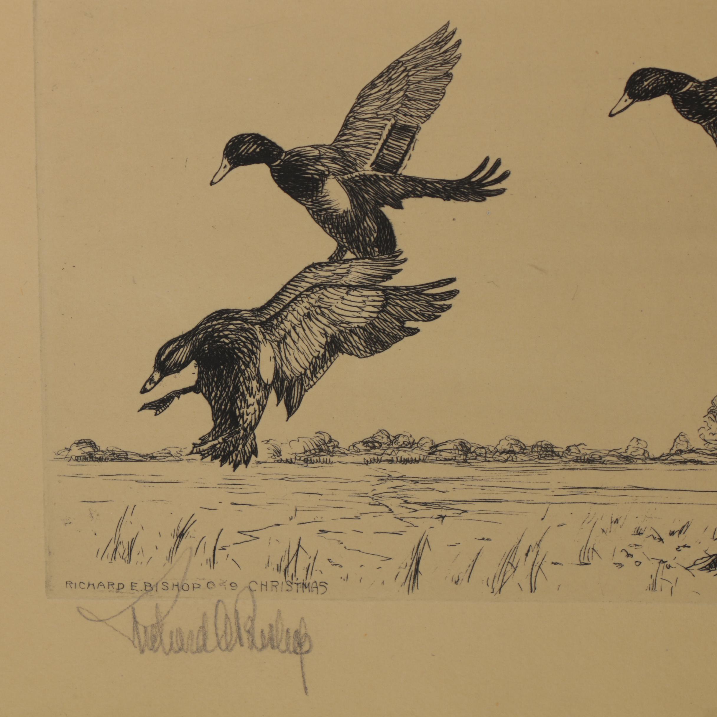 Frank Weston Benson and Richard E. Bishop Duck Etchings, Early 20th Century