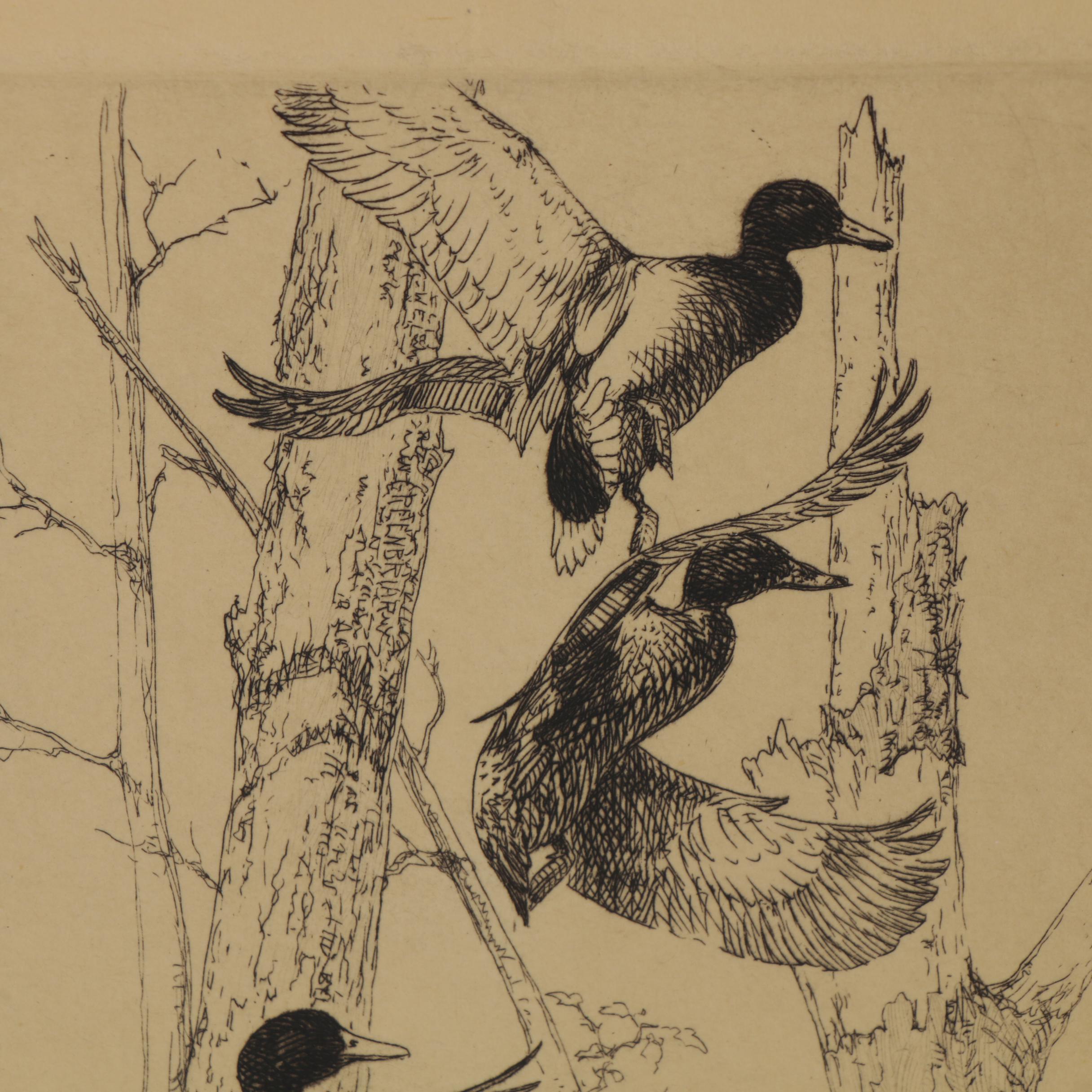 Frank Weston Benson and Richard E. Bishop Duck Etchings, Early 20th Century
