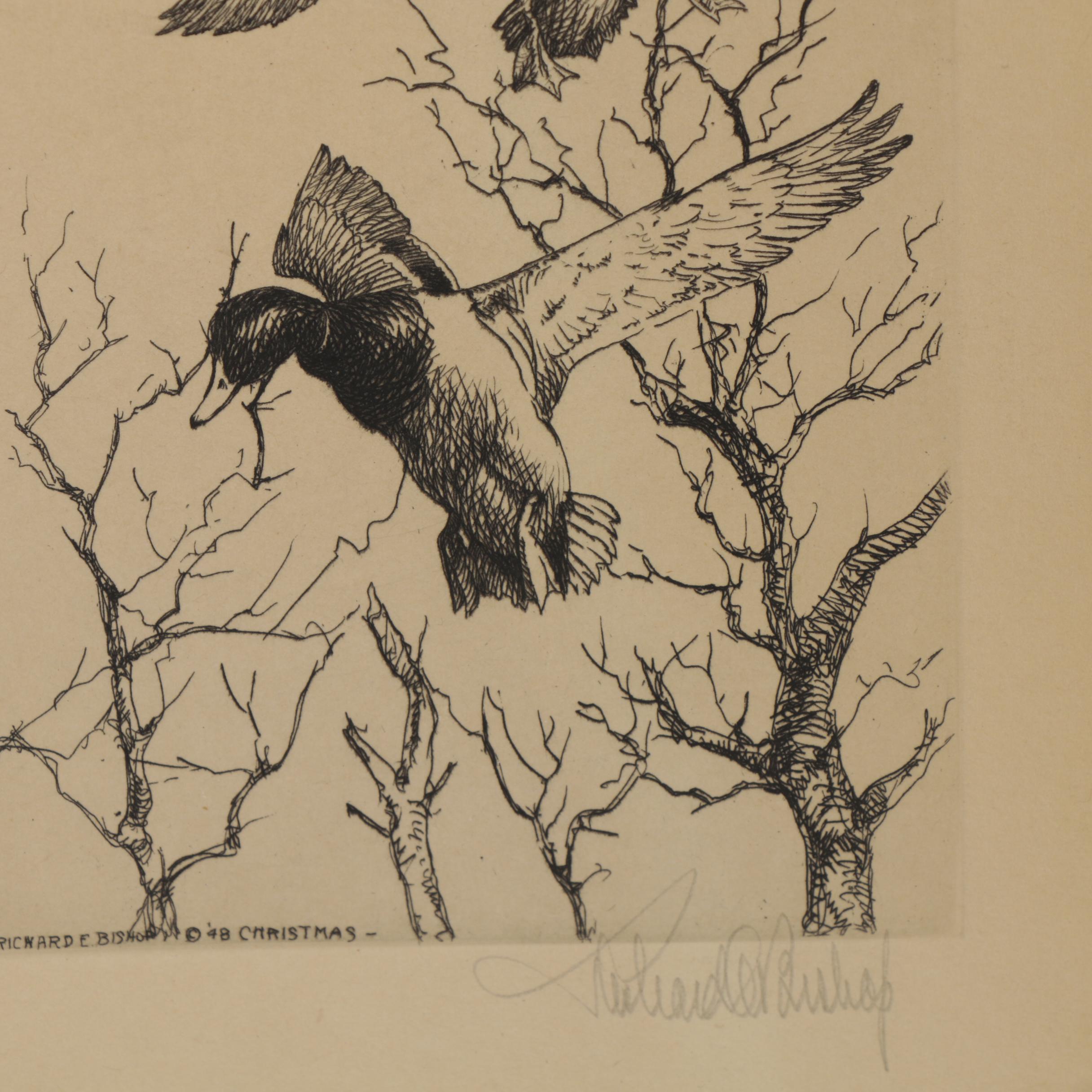 Frank Weston Benson and Richard E. Bishop Duck Etchings, Early 20th Century