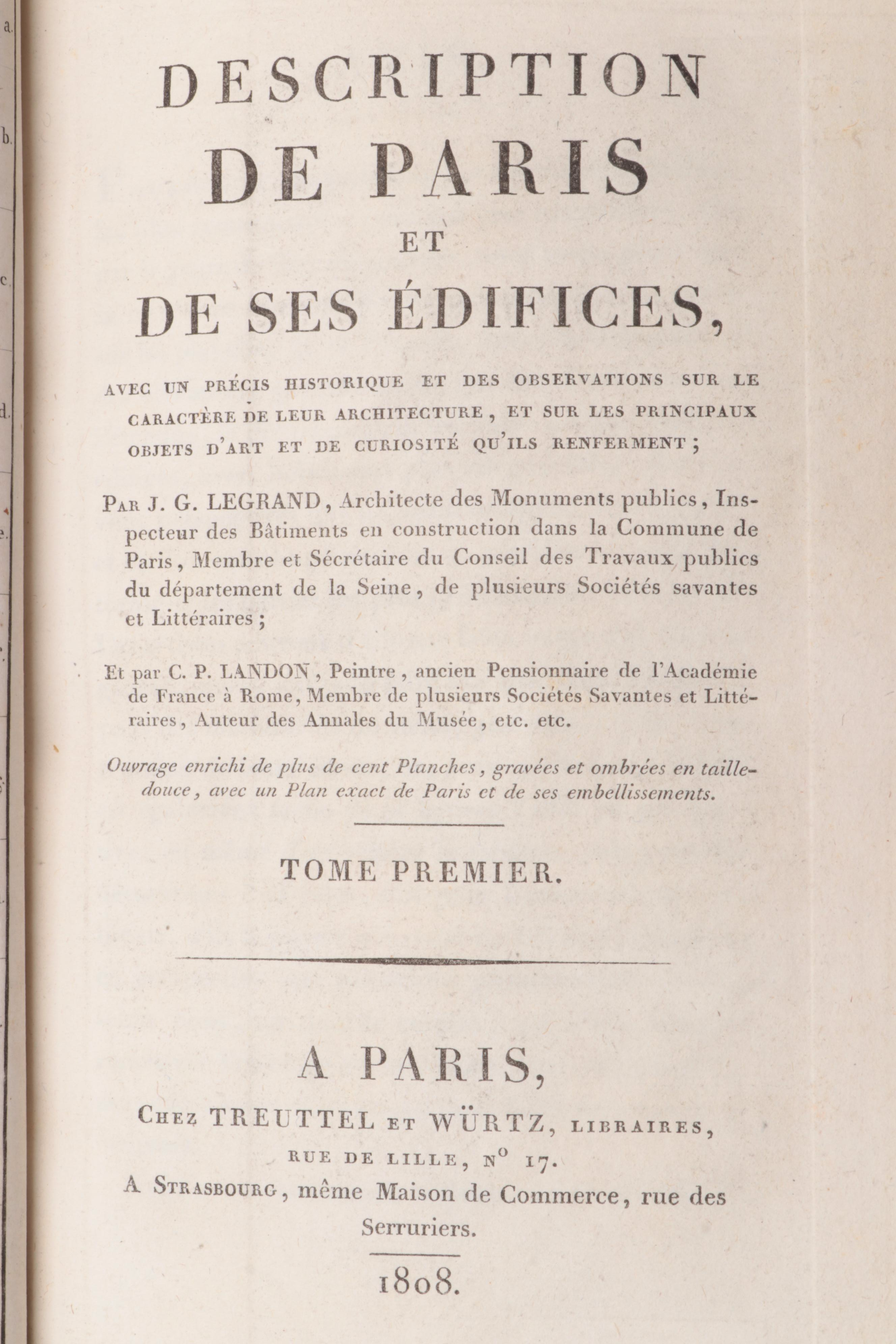 "Description de Paris et de ses édifices" by J.G. Legrand and C.P. Landon, 1808