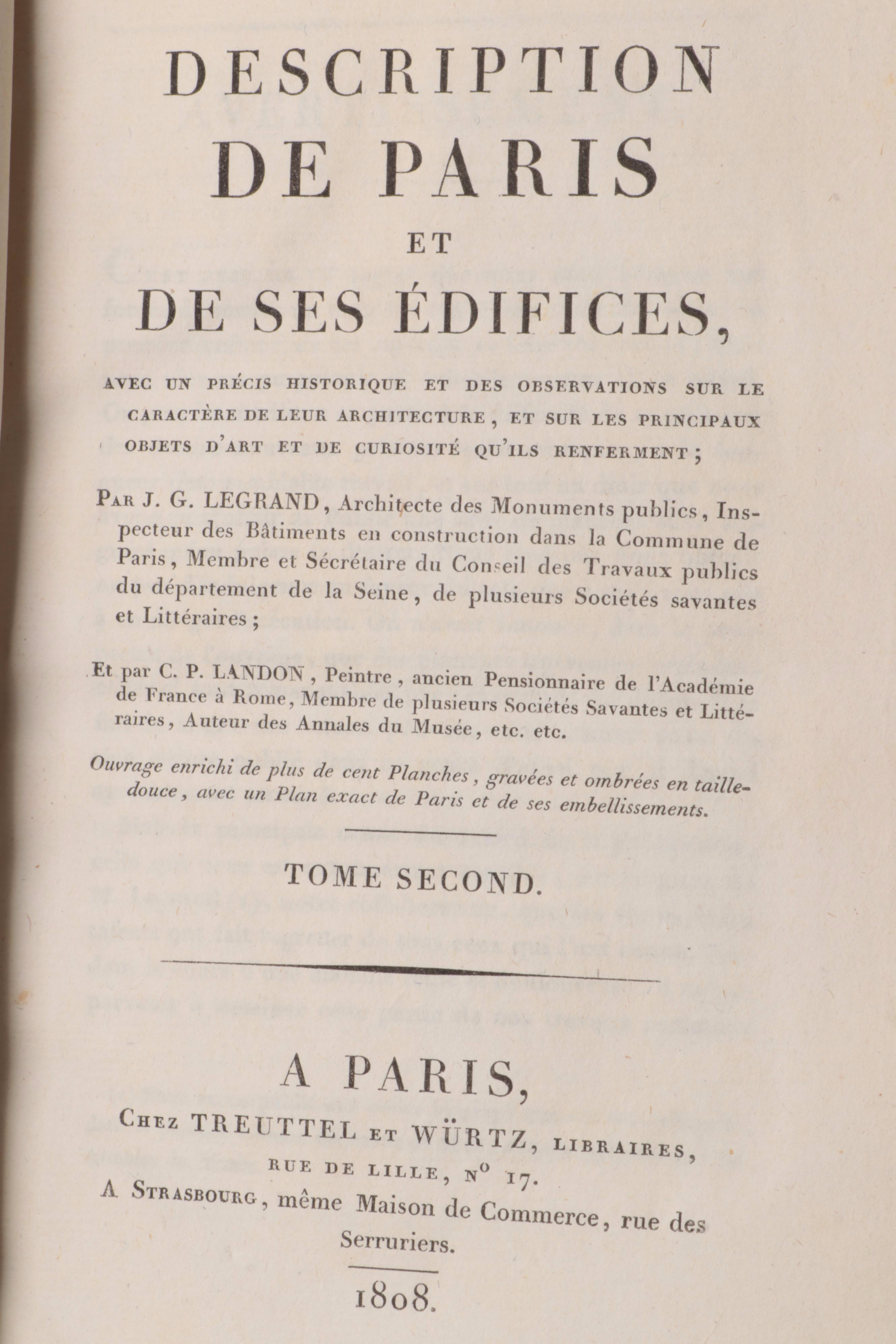 "Description de Paris et de ses édifices" by J.G. Legrand and C.P. Landon, 1808