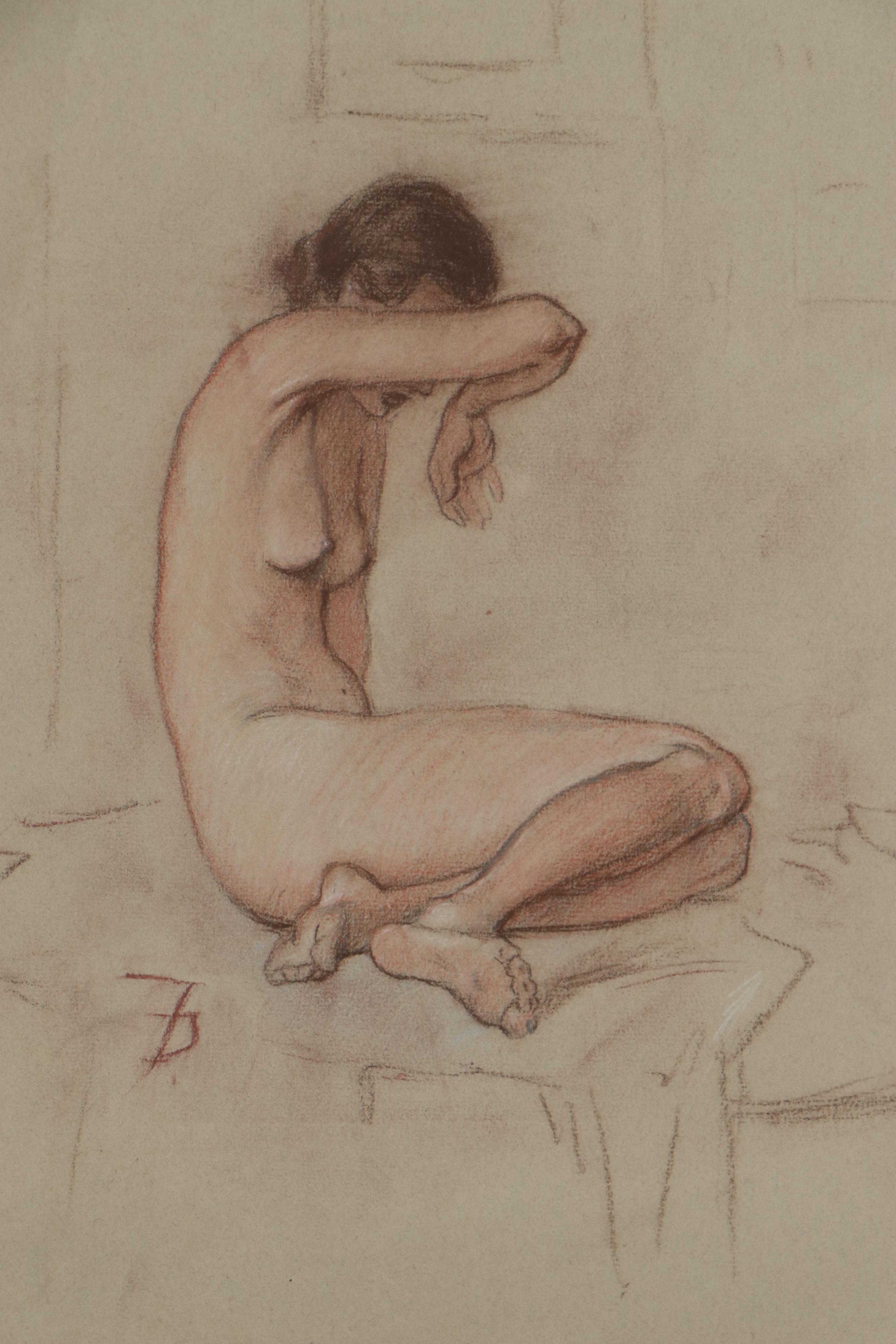 Frank Duveneck Pastel Drawing of Nude Figure, circa 1915