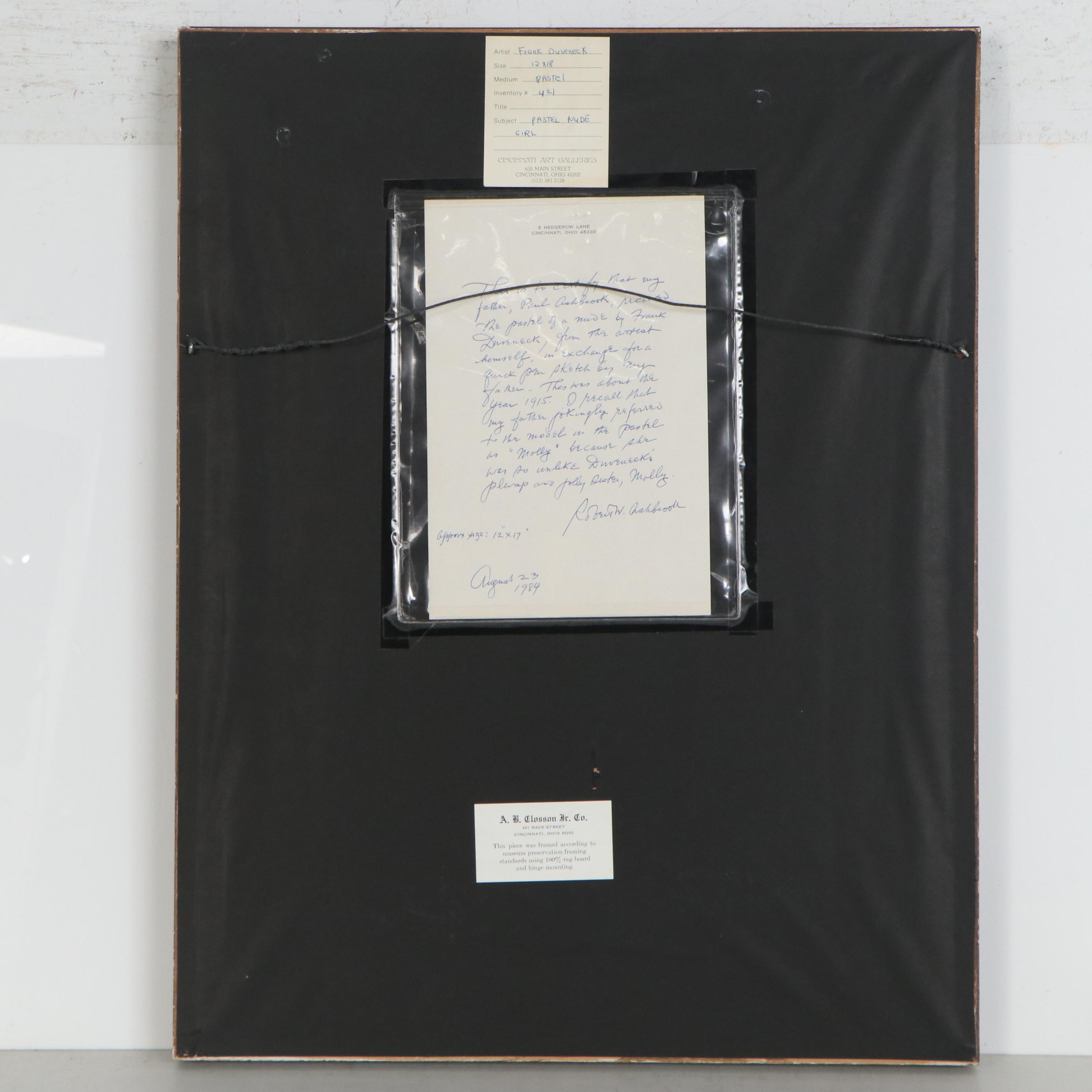 Frank Duveneck Pastel Drawing of Nude Figure, circa 1915