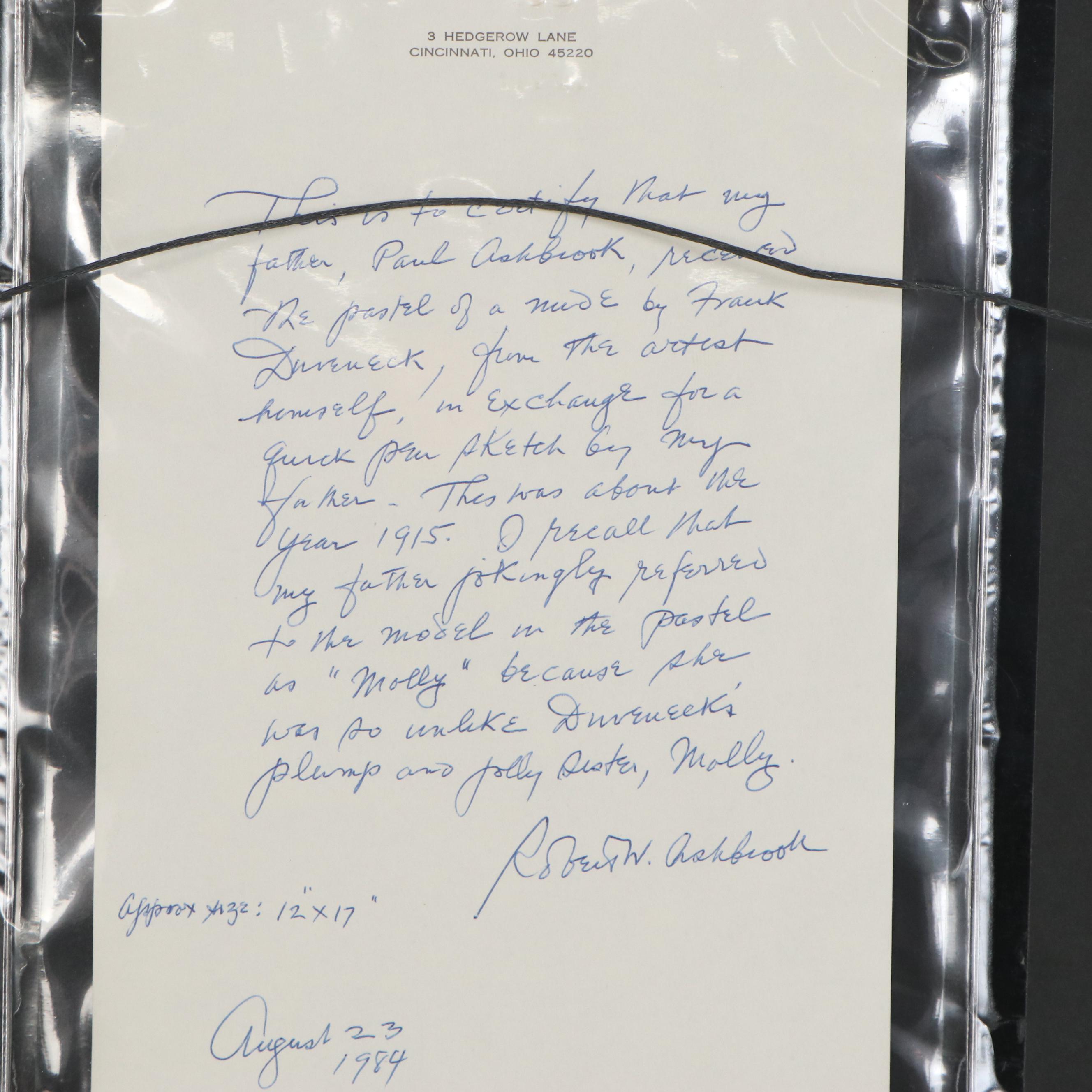 Frank Duveneck Pastel Drawing of Nude Figure, circa 1915