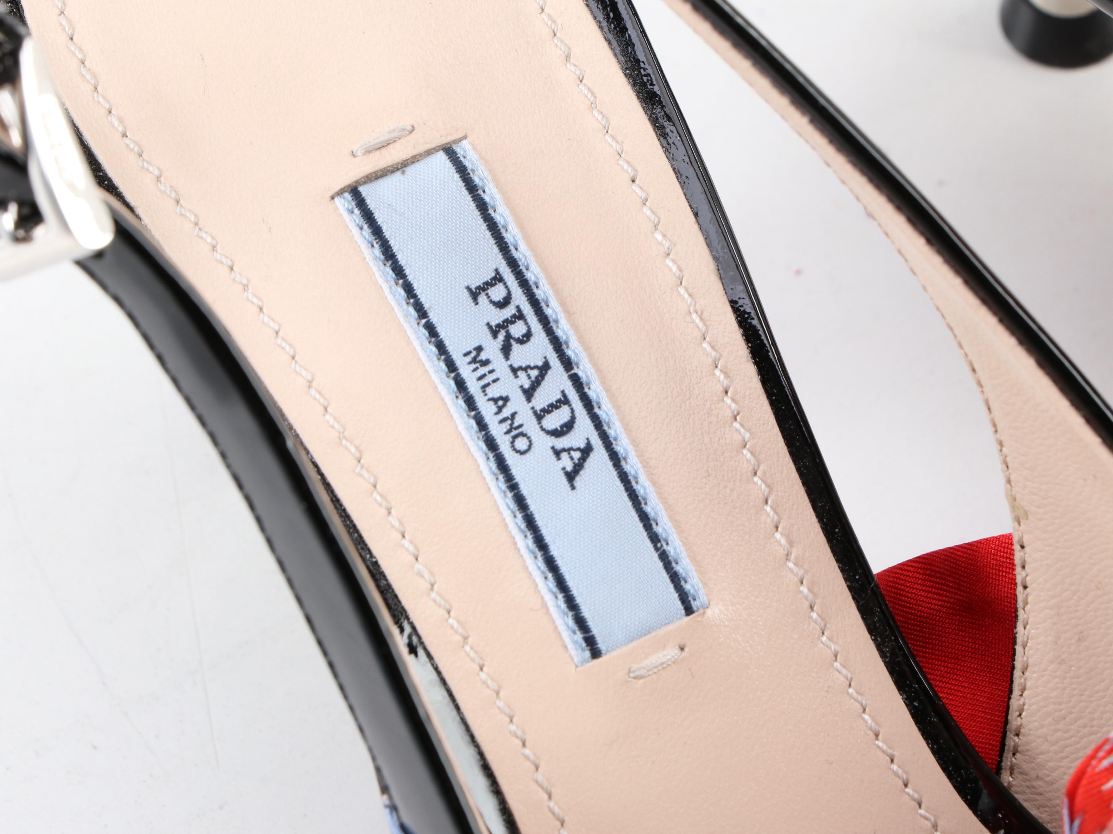 Prada Slingback Bow Kitten Heels in Black Patent Leather