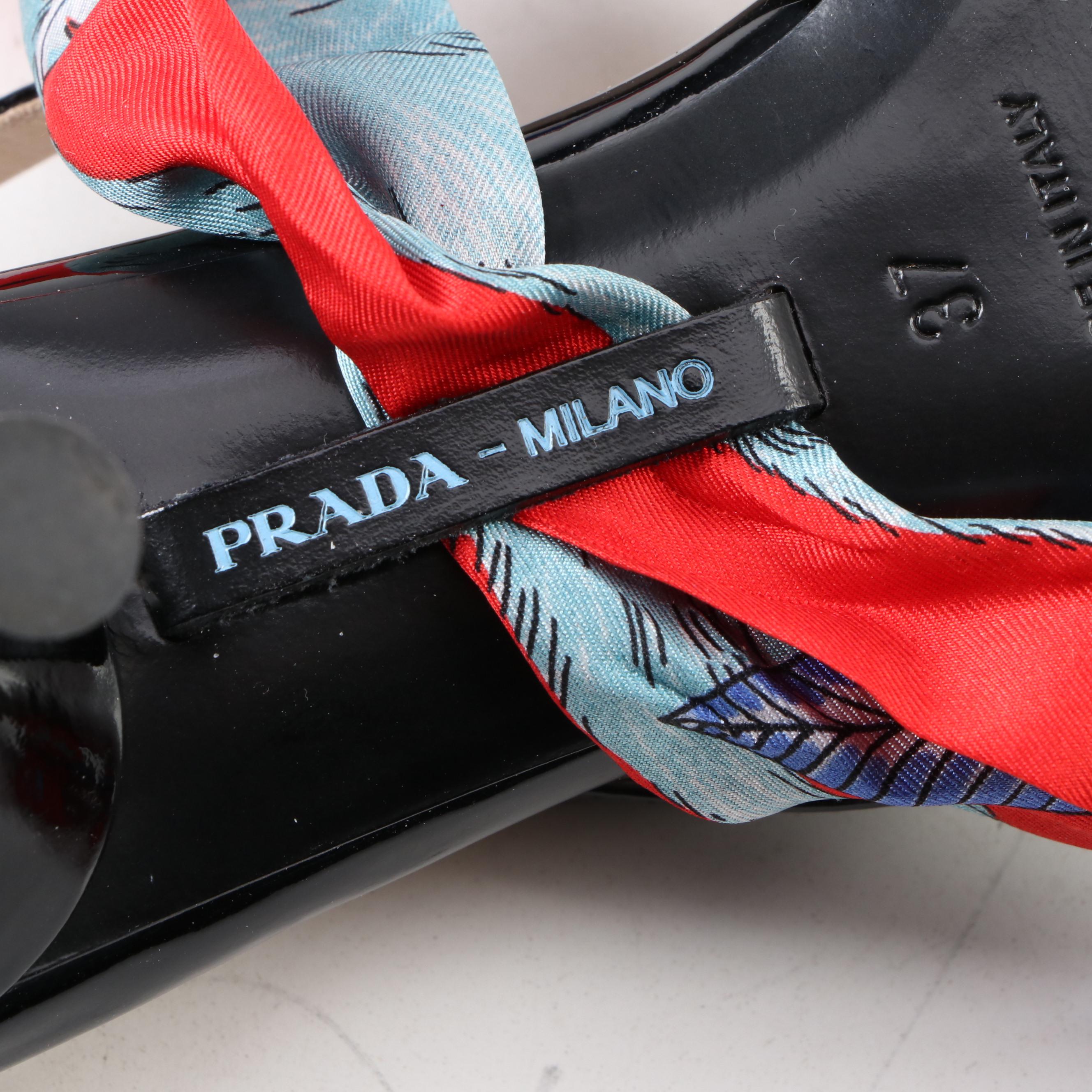 Prada Slingback Bow Kitten Heels in Black Patent Leather