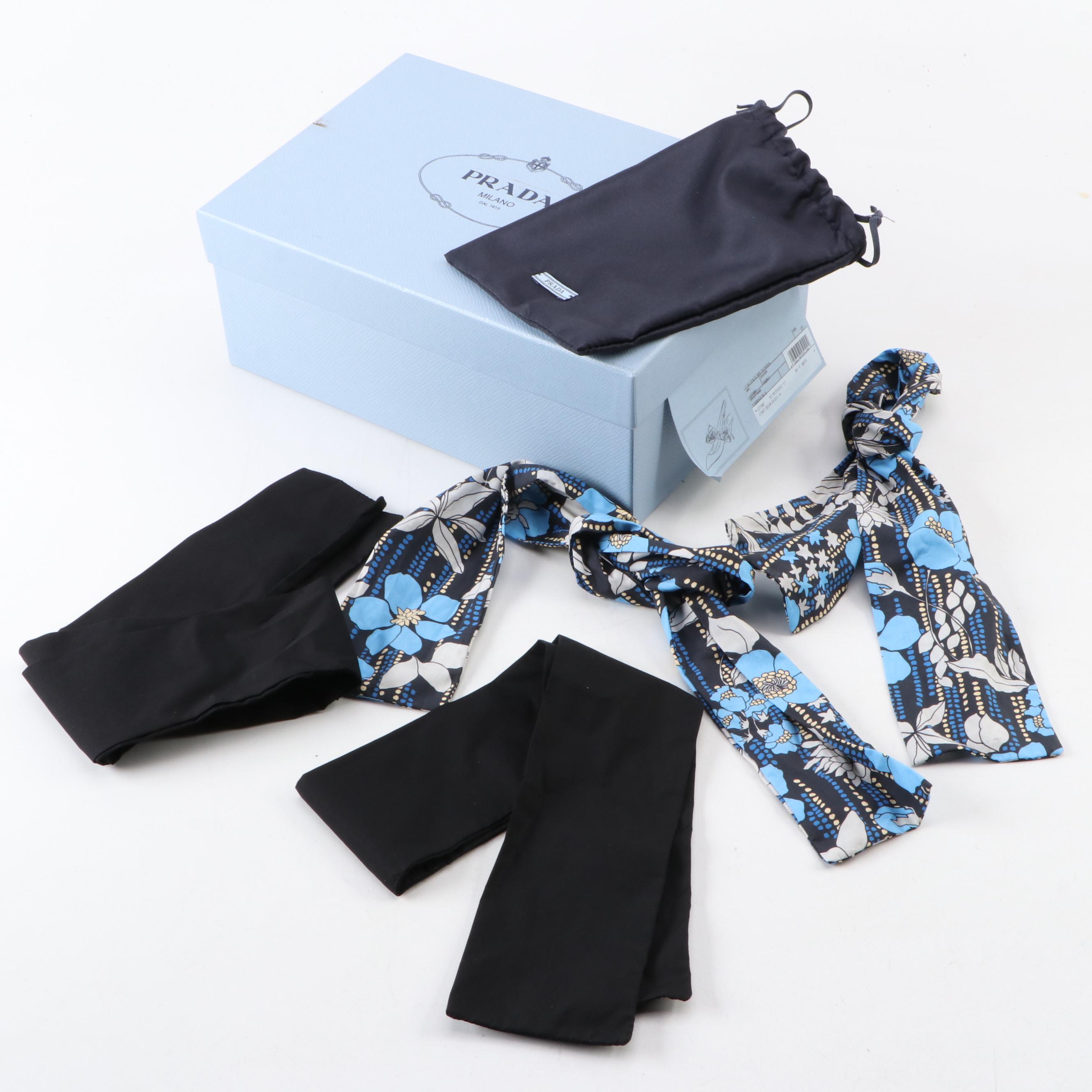 Prada Slingback Bow Kitten Heels in Black Patent Leather