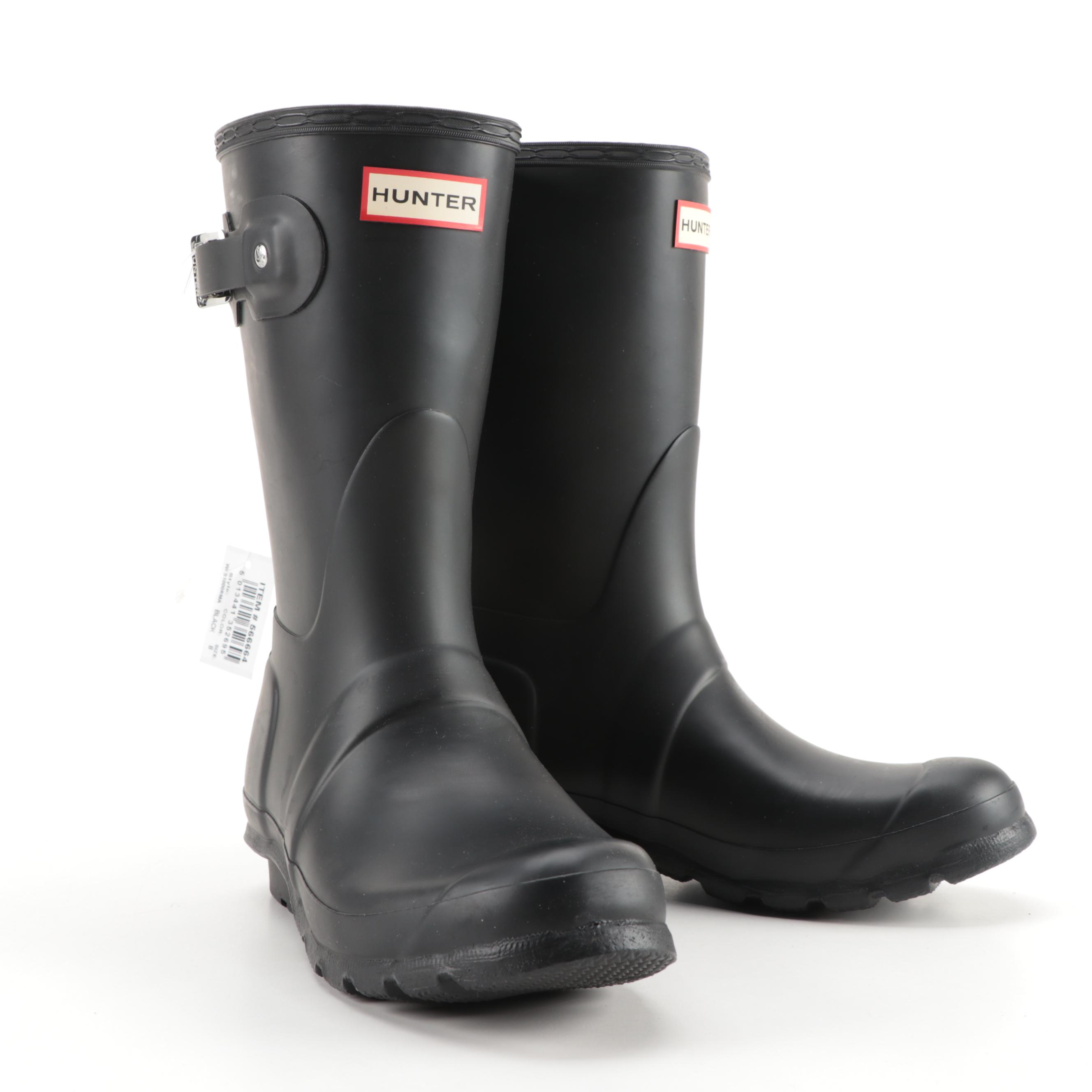 Hunter Original Short Rain Boots in Matte Black with Box, Size 8