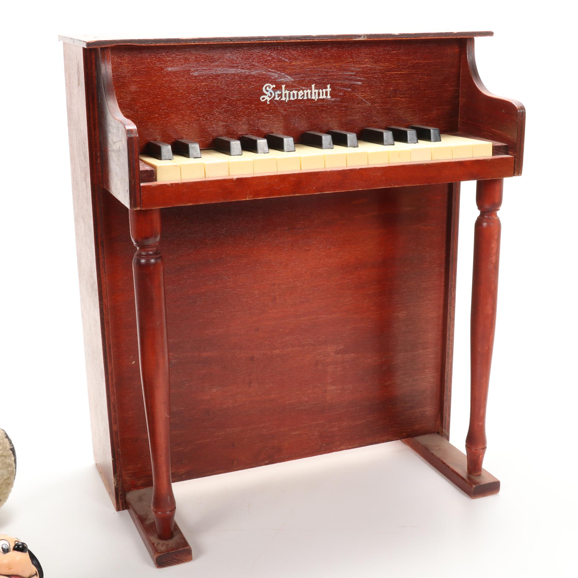 Schoenhut Wooden Piano, Radio Flyer Tricycle, "Kespie" Doll, and Other Toys