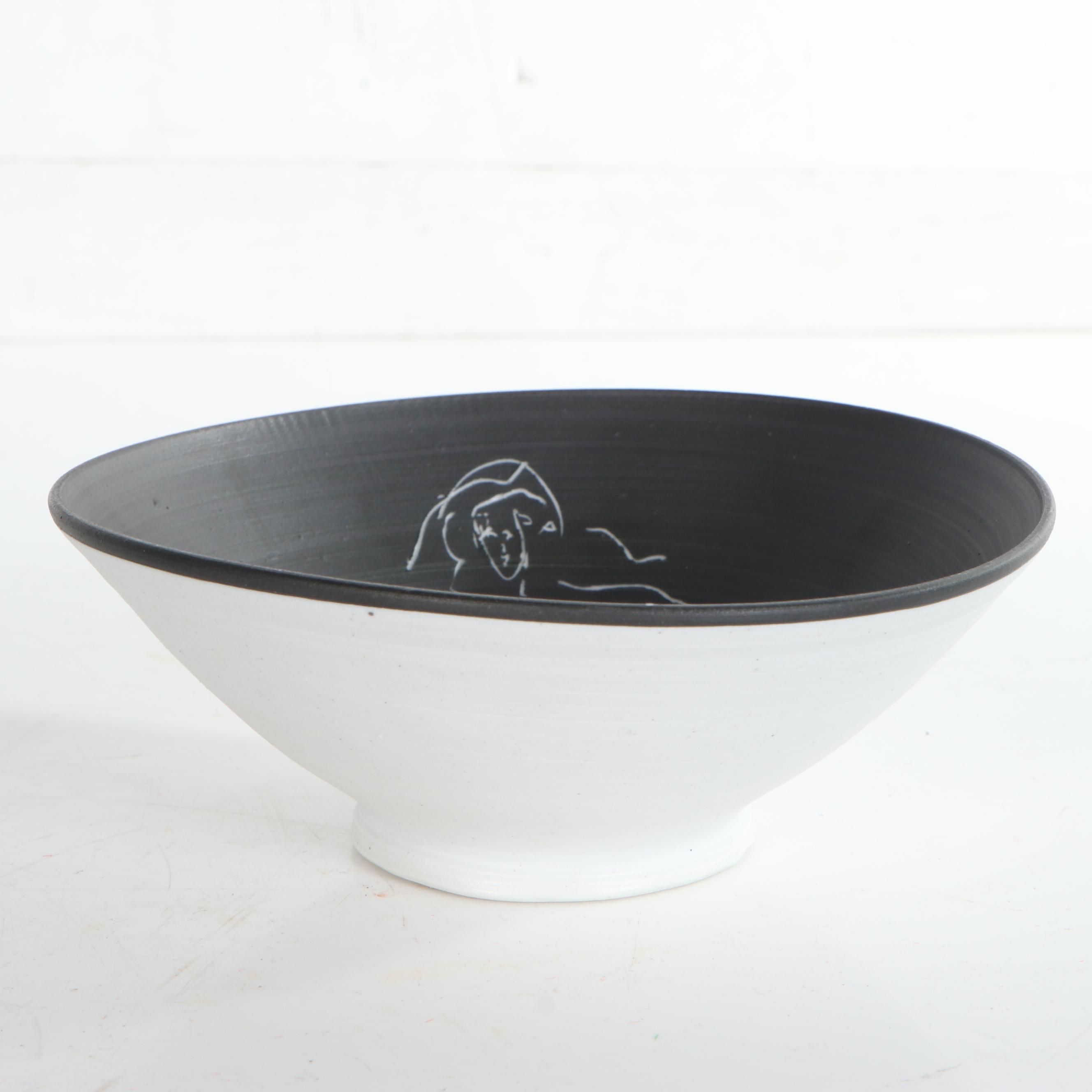 Edward Eberle Porcelain Sgraffito Bowl "Figure Redux #1," 2001