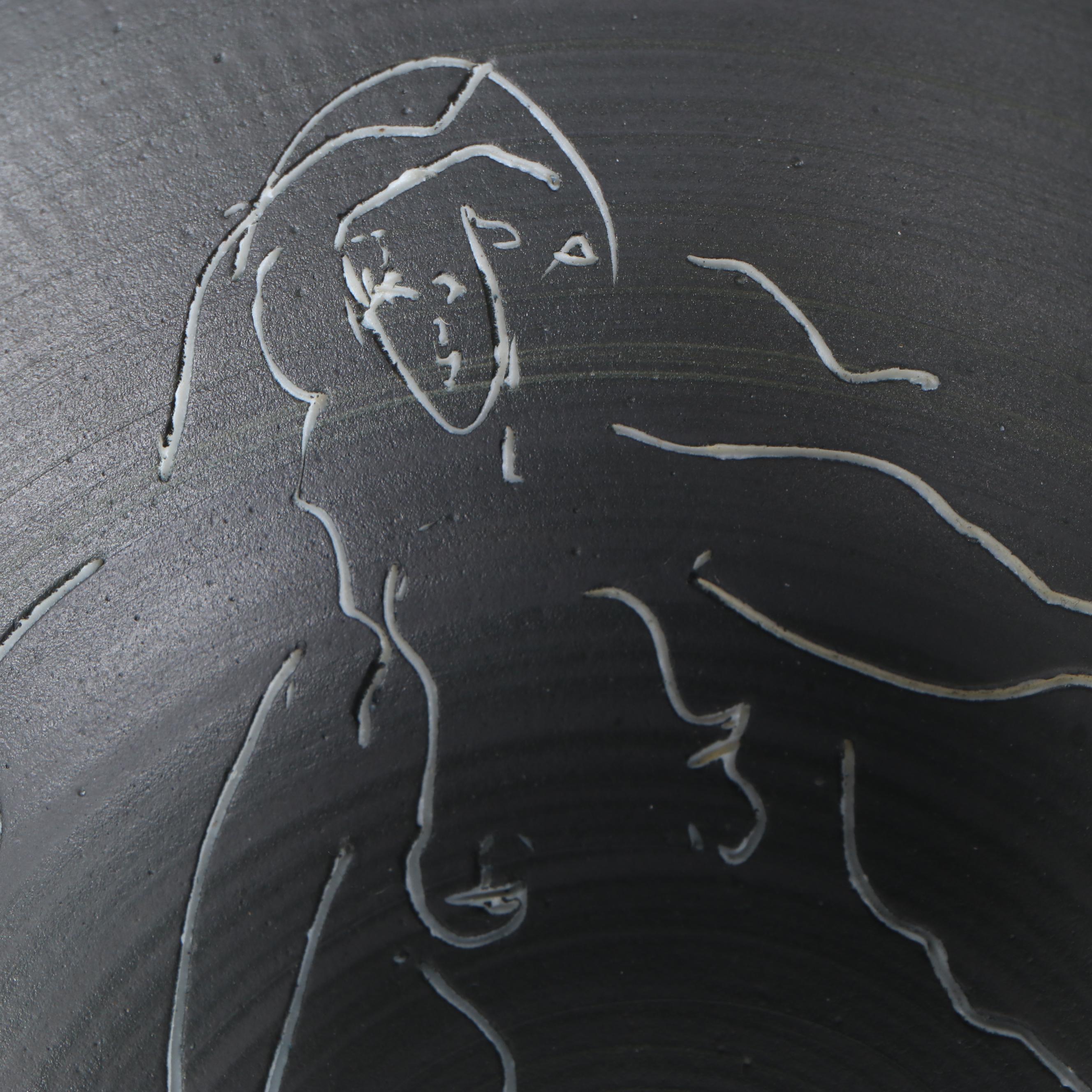 Edward Eberle Porcelain Sgraffito Bowl "Figure Redux #1," 2001
