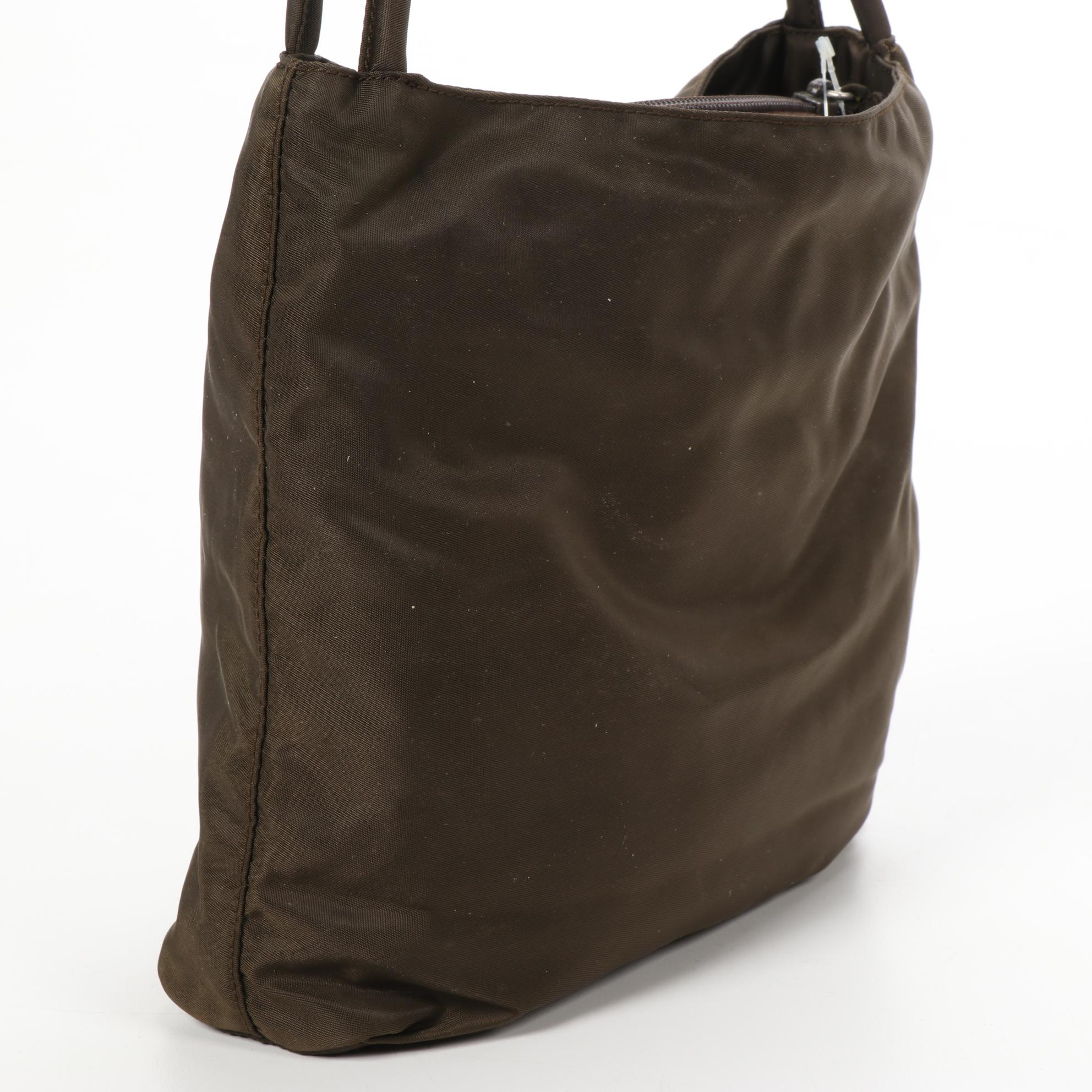 Prada Shoulder Bag in Olive Brown Tessuto Nylon