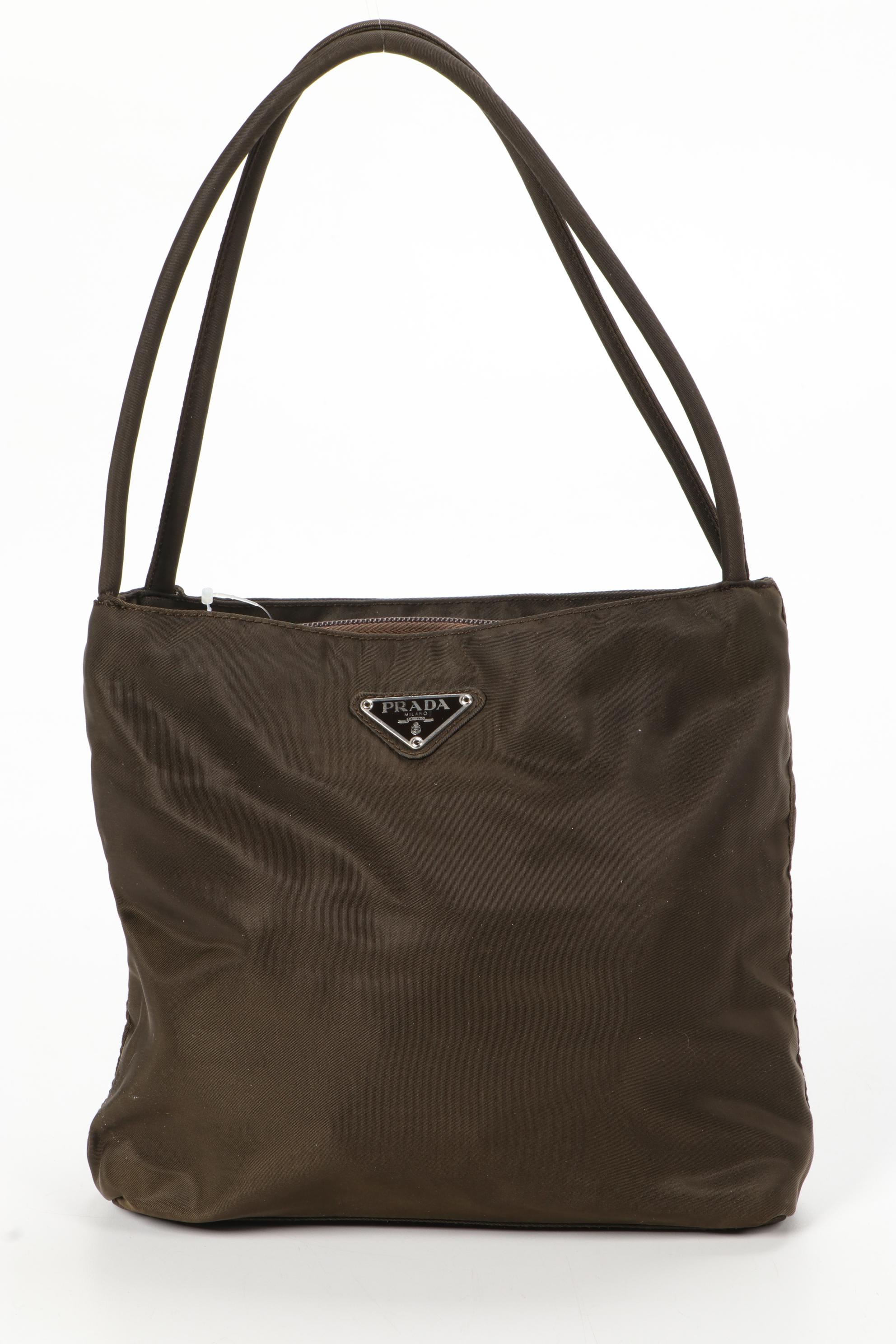 Prada Shoulder Bag in Olive Brown Tessuto Nylon