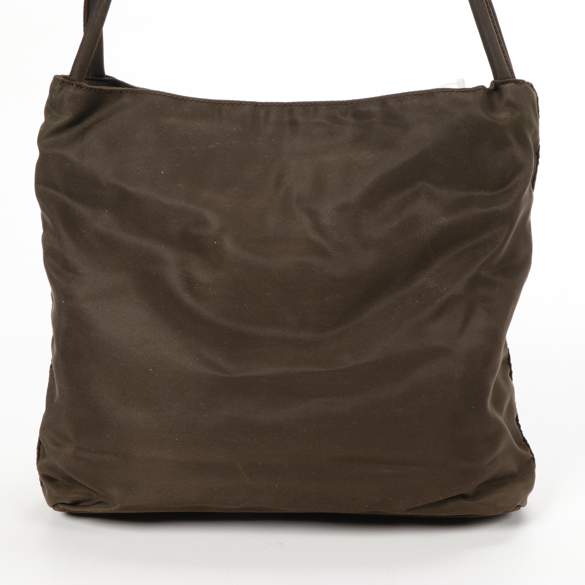 Prada Shoulder Bag in Olive Brown Tessuto Nylon