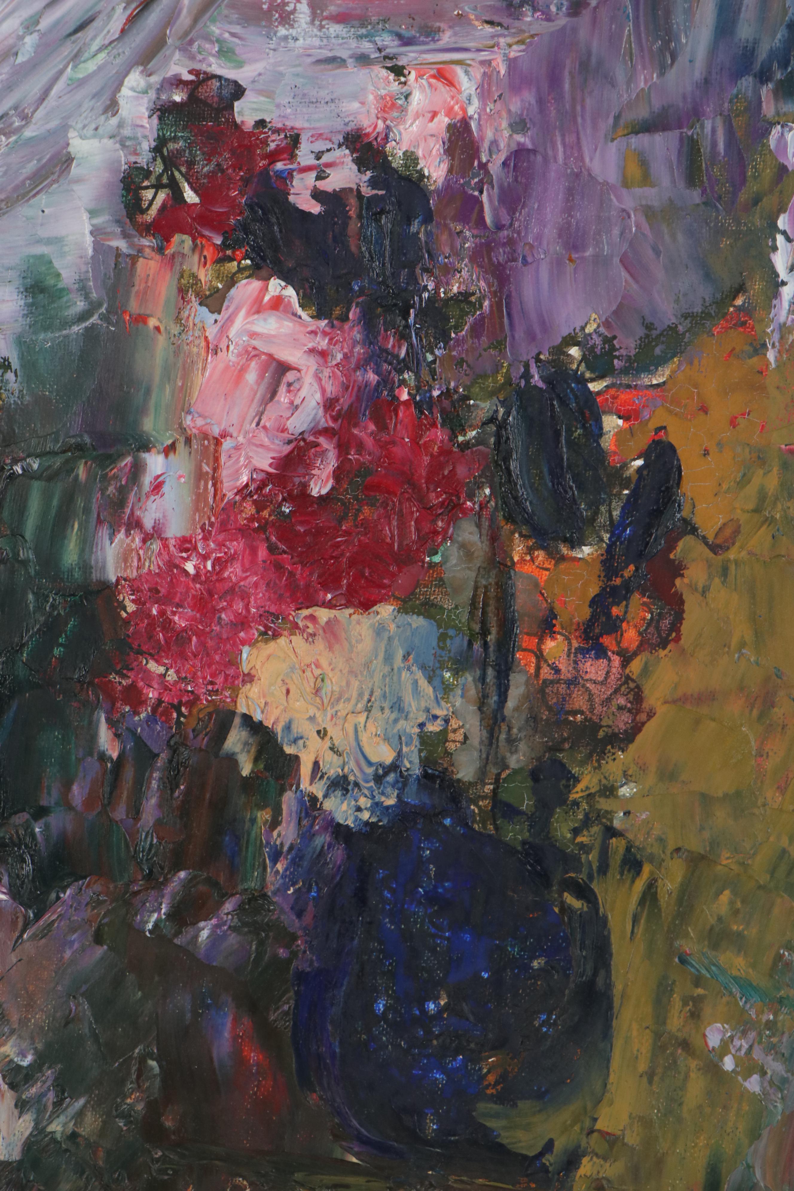 Louis Papp Oil Painting of Still Life with Flowers, 1985