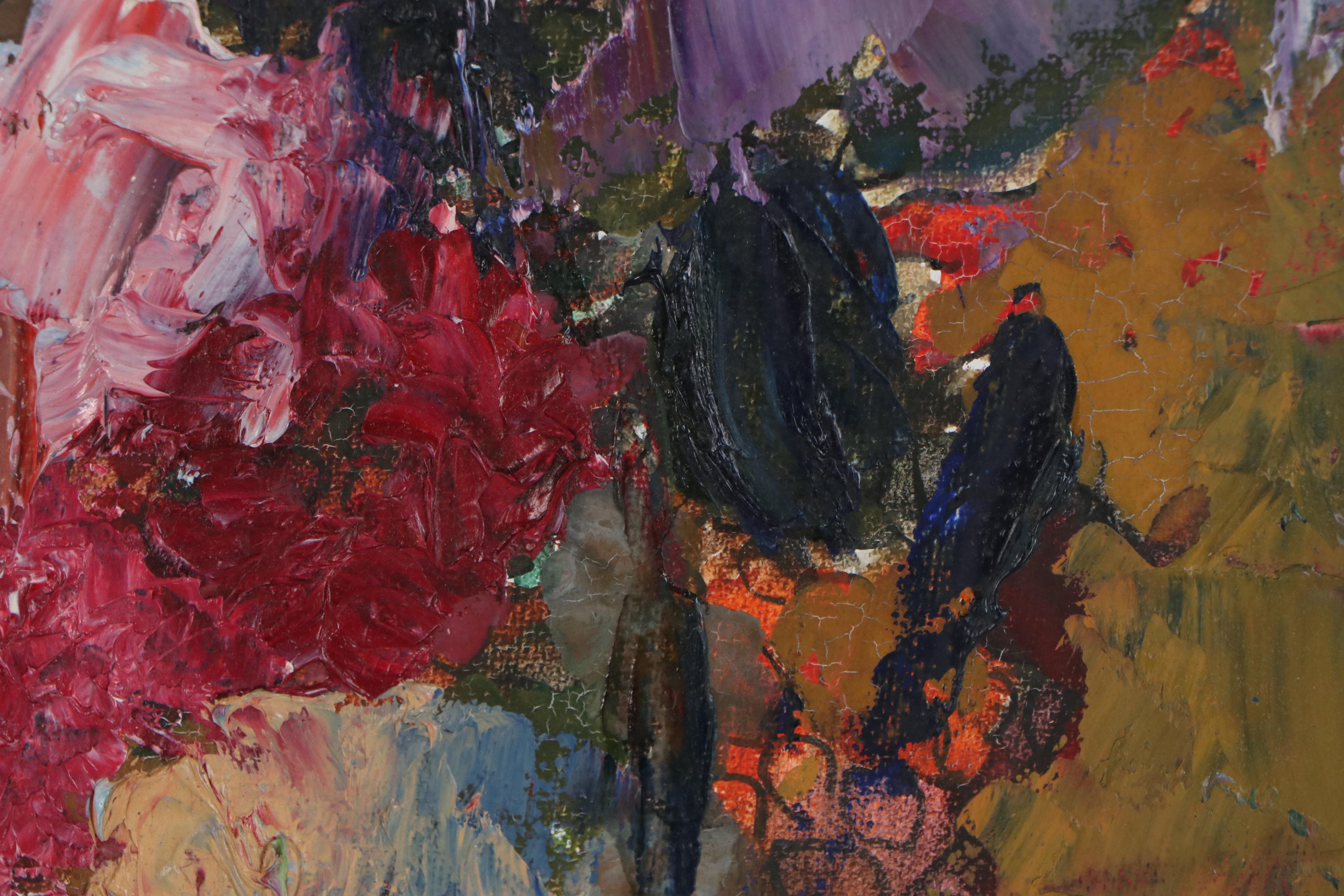 Louis Papp Oil Painting of Still Life with Flowers, 1985