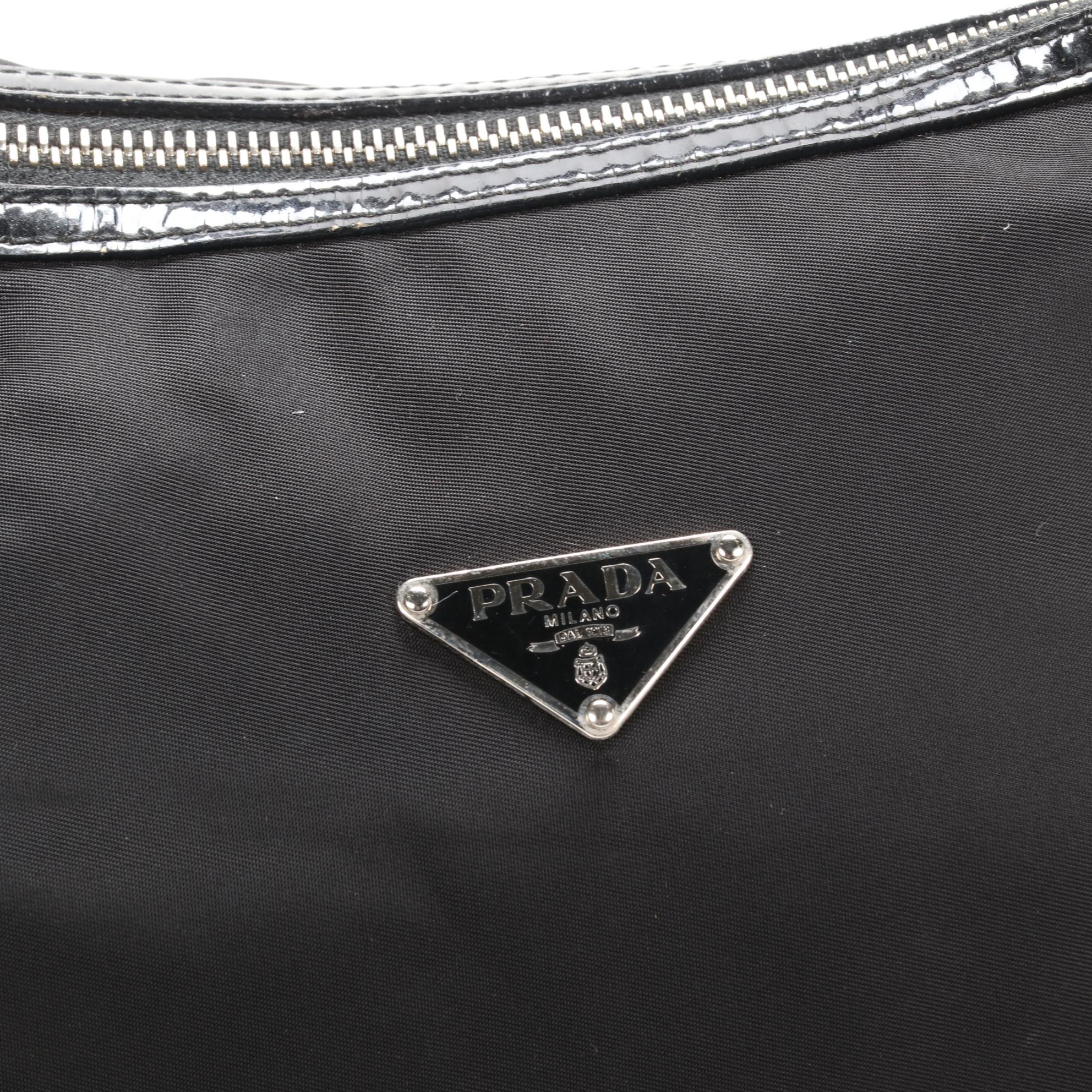 Prada Shoulder Bag in Black Tessuto Nylon and Patent Leather