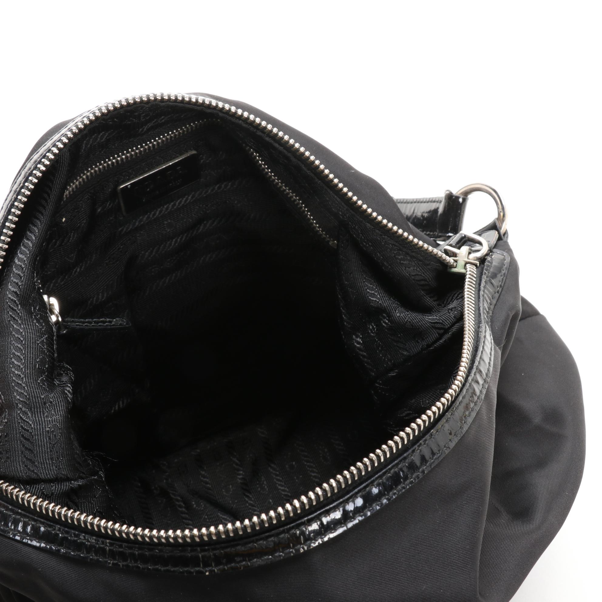 Prada Shoulder Bag in Black Tessuto Nylon and Patent Leather