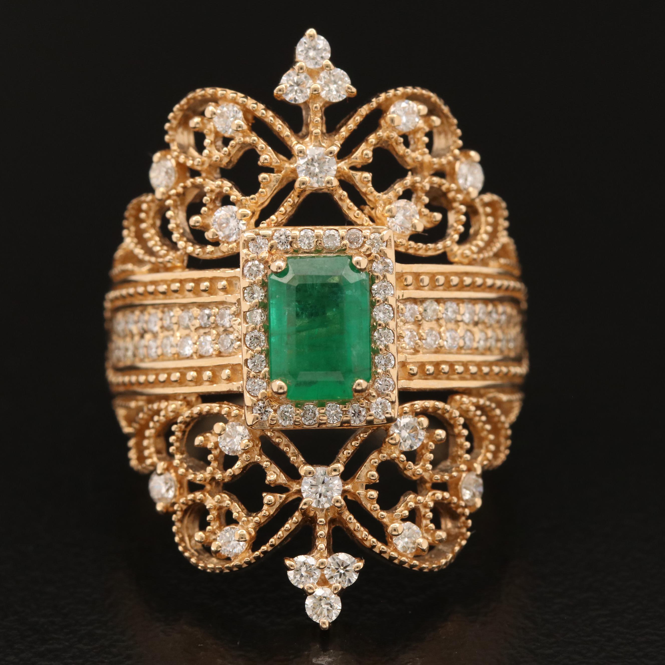 EFFY "Brasilica" 14K Emerald and Diamond Ring