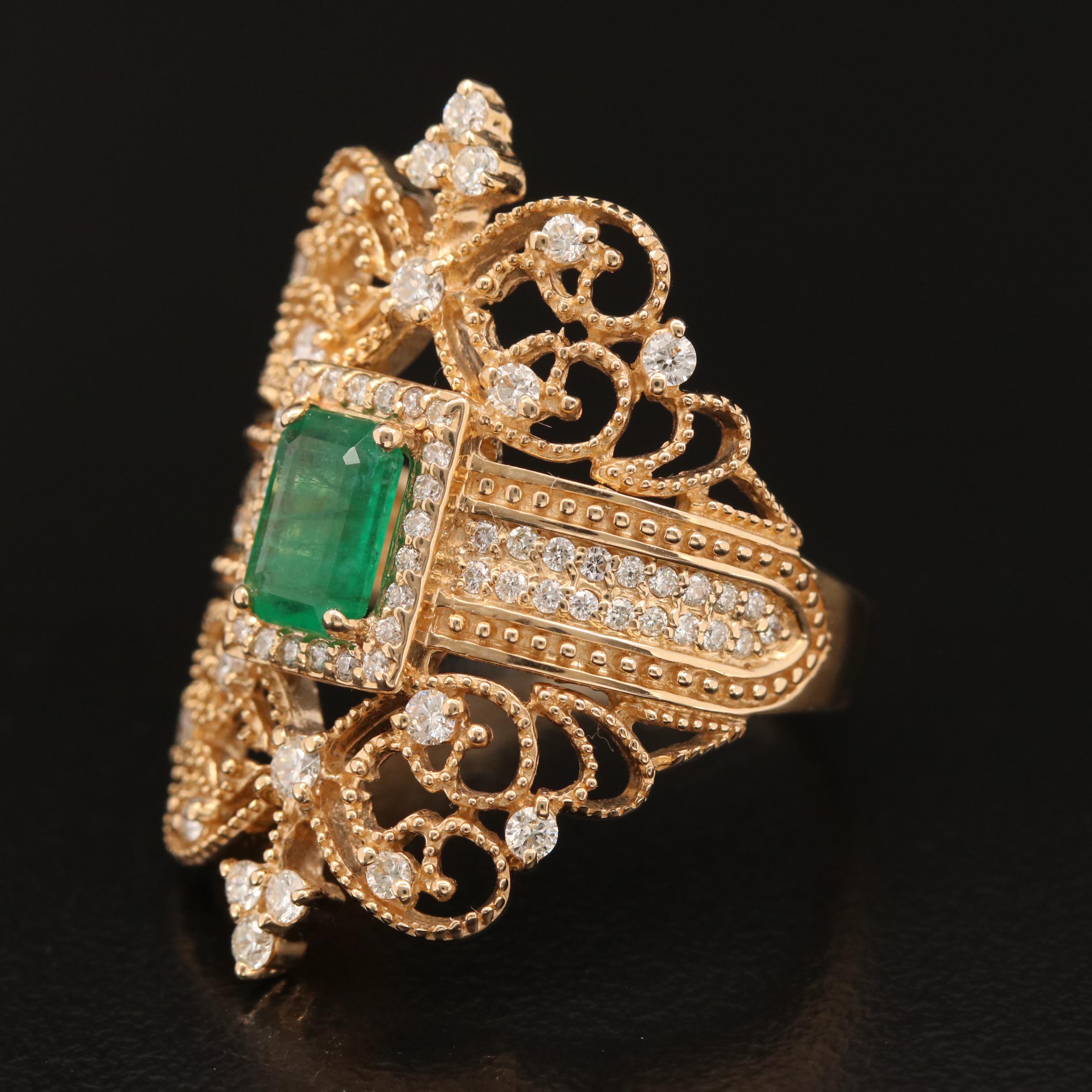 EFFY "Brasilica" 14K Emerald and Diamond Ring