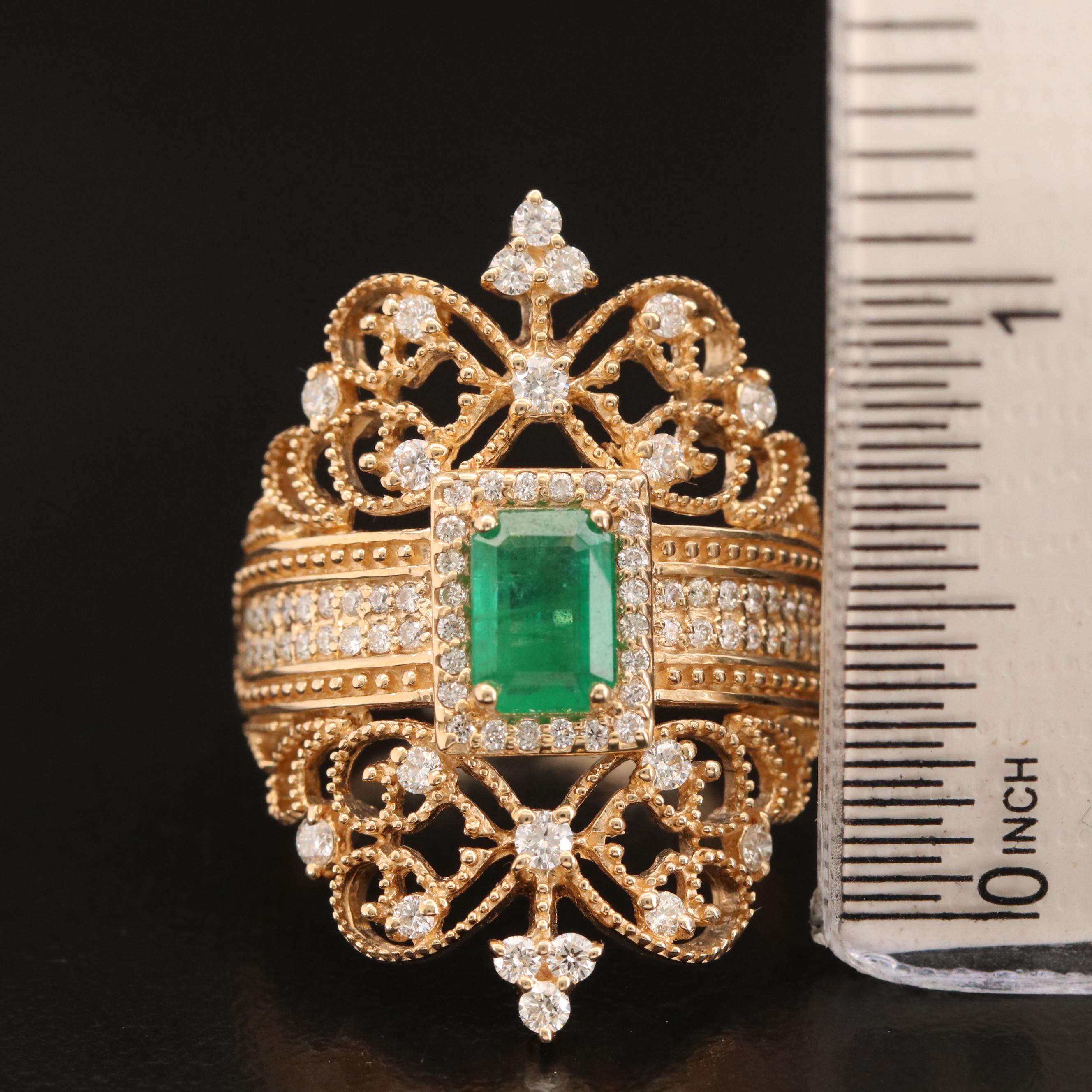 EFFY "Brasilica" 14K Emerald and Diamond Ring
